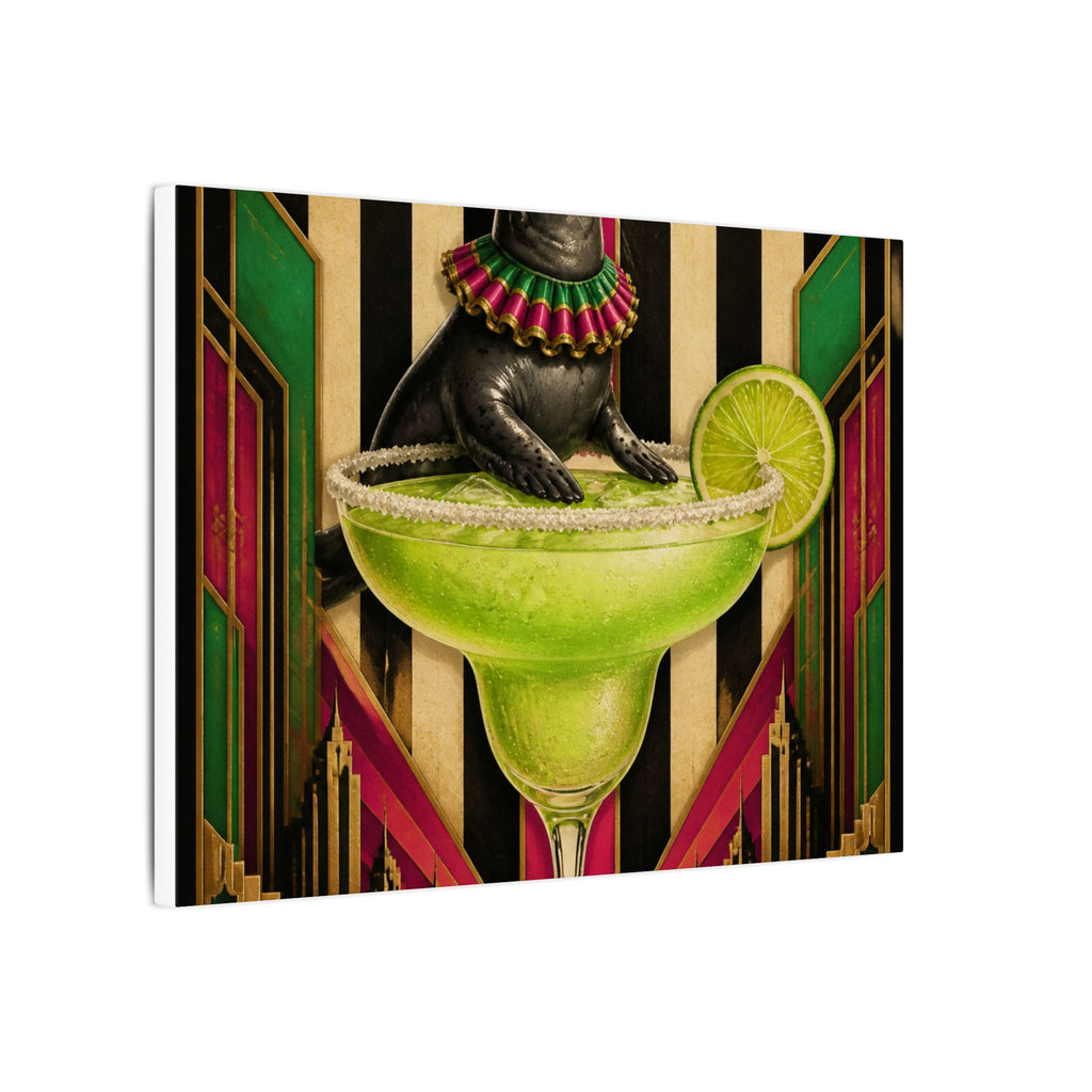 Margarita Balancing Seal Wall Art Canvas 24×36 Art Deco Bar Area Decor Maximalist Print