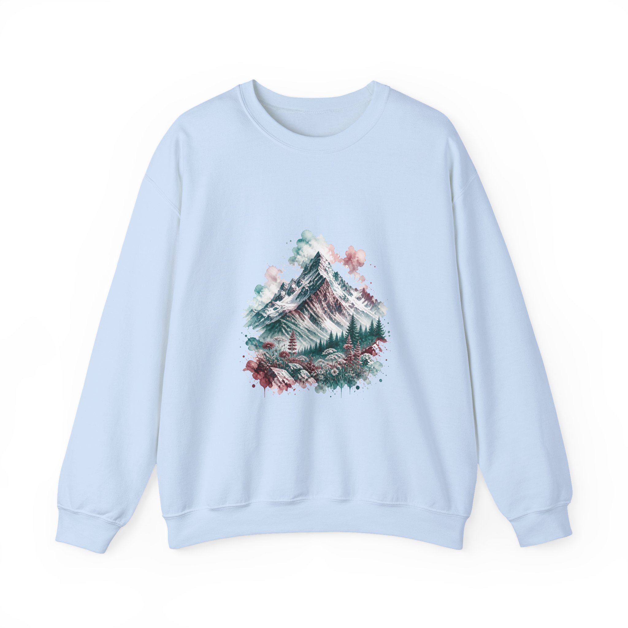 Matching Couple Sweatshirt - Mountain & Ocean Matching Couple Crewneck Sweatshirt Watercolor Art His Hers Engagement Gift - Design A