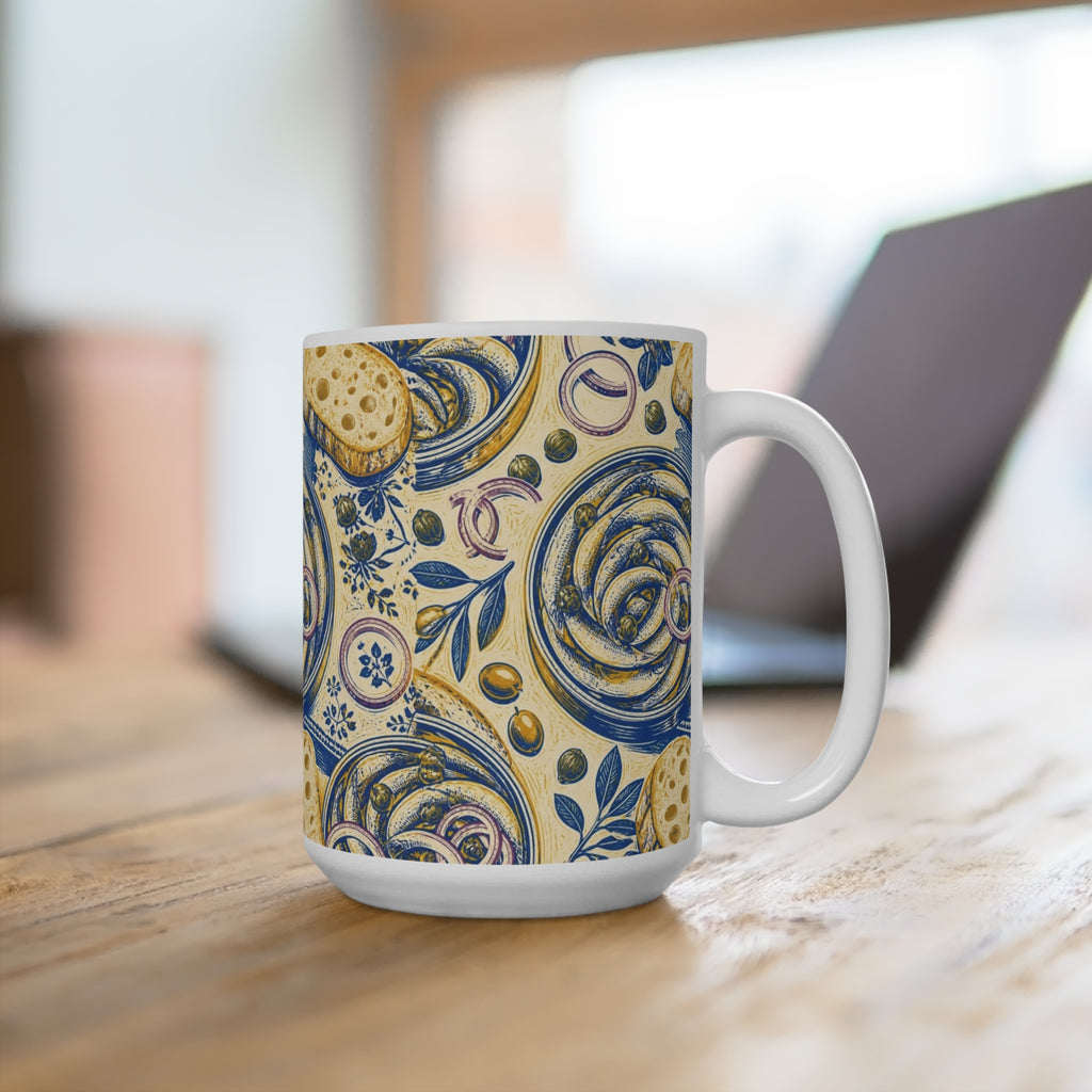 Anchovies & Capers 15oz Ceramic Mug Mediterranean Kitchen Linocut Design Italian Cottagecore Gift