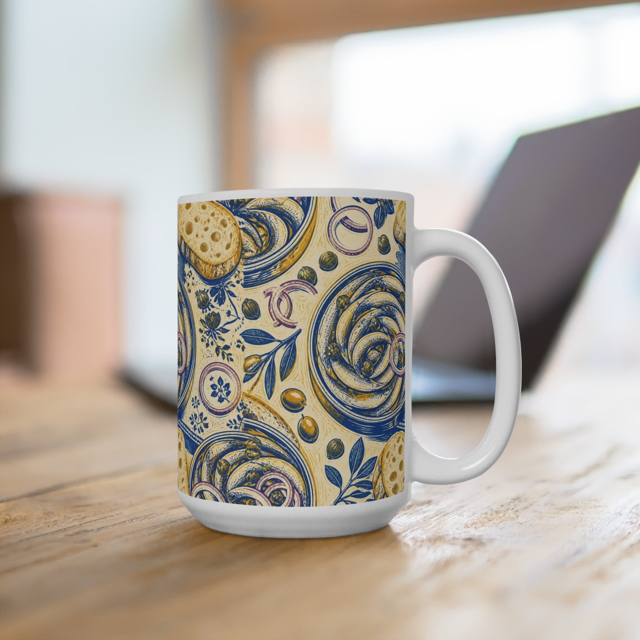 Anchovies & Capers 15oz Ceramic Mug Mediterranean Kitchen Linocut Design Italian Cottagecore Gift