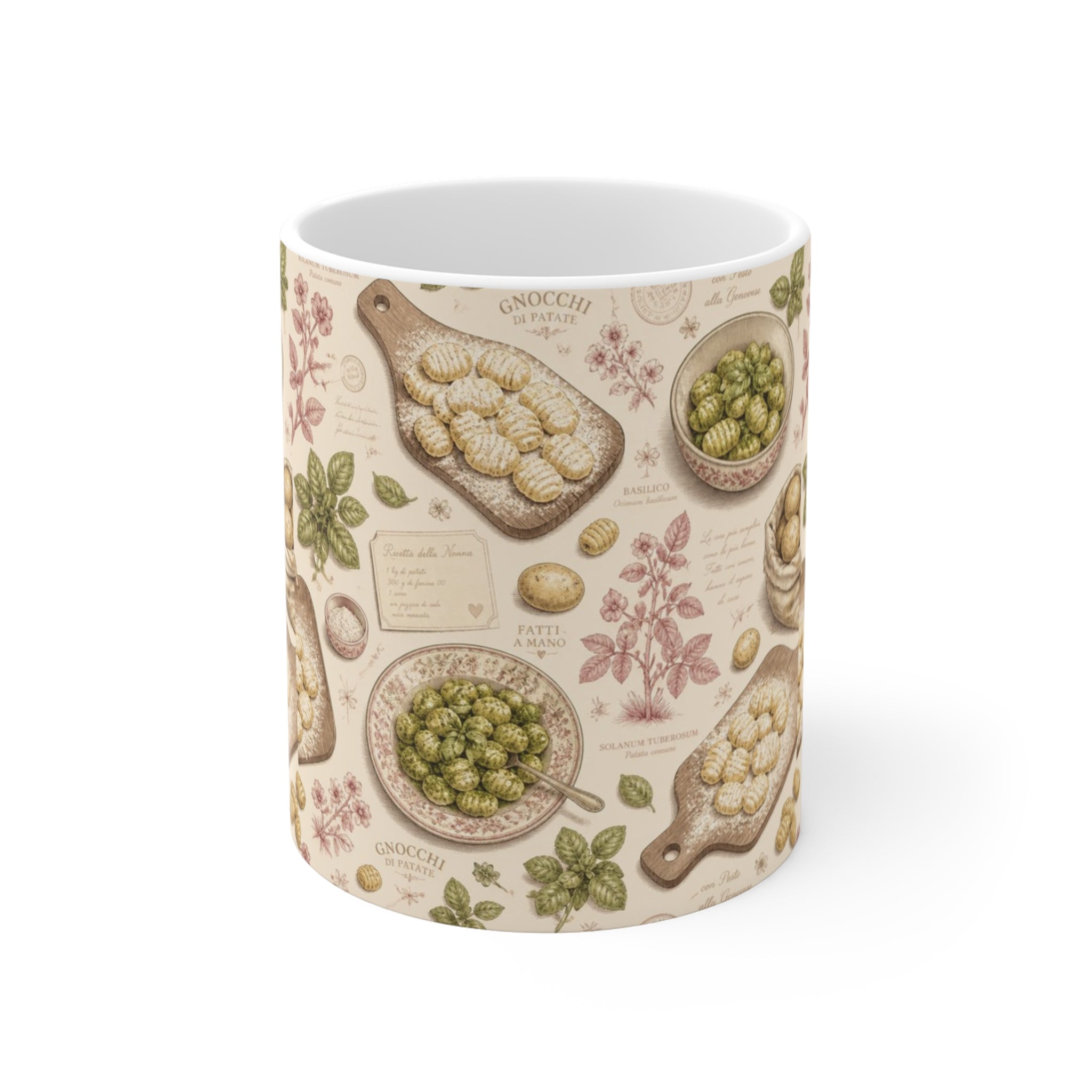 Potato Gnocchi 11oz Ceramic Mug Mediterranean Kitchen Botanical Design Italian Cottagecore Gift