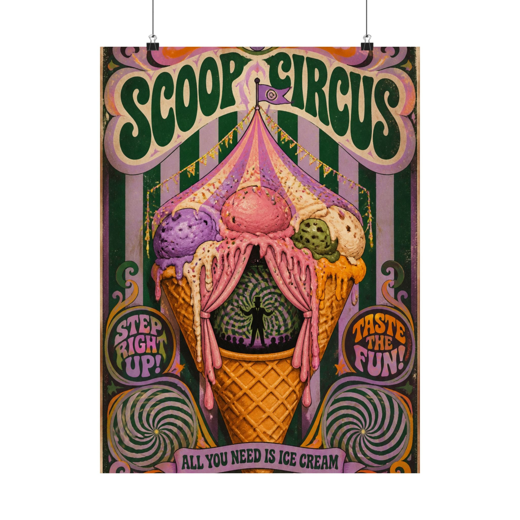 Ice Cream Cone Circus Tent Wall Art Poster 24×36 Psychedelic Dining Room Decor Maximalist Print