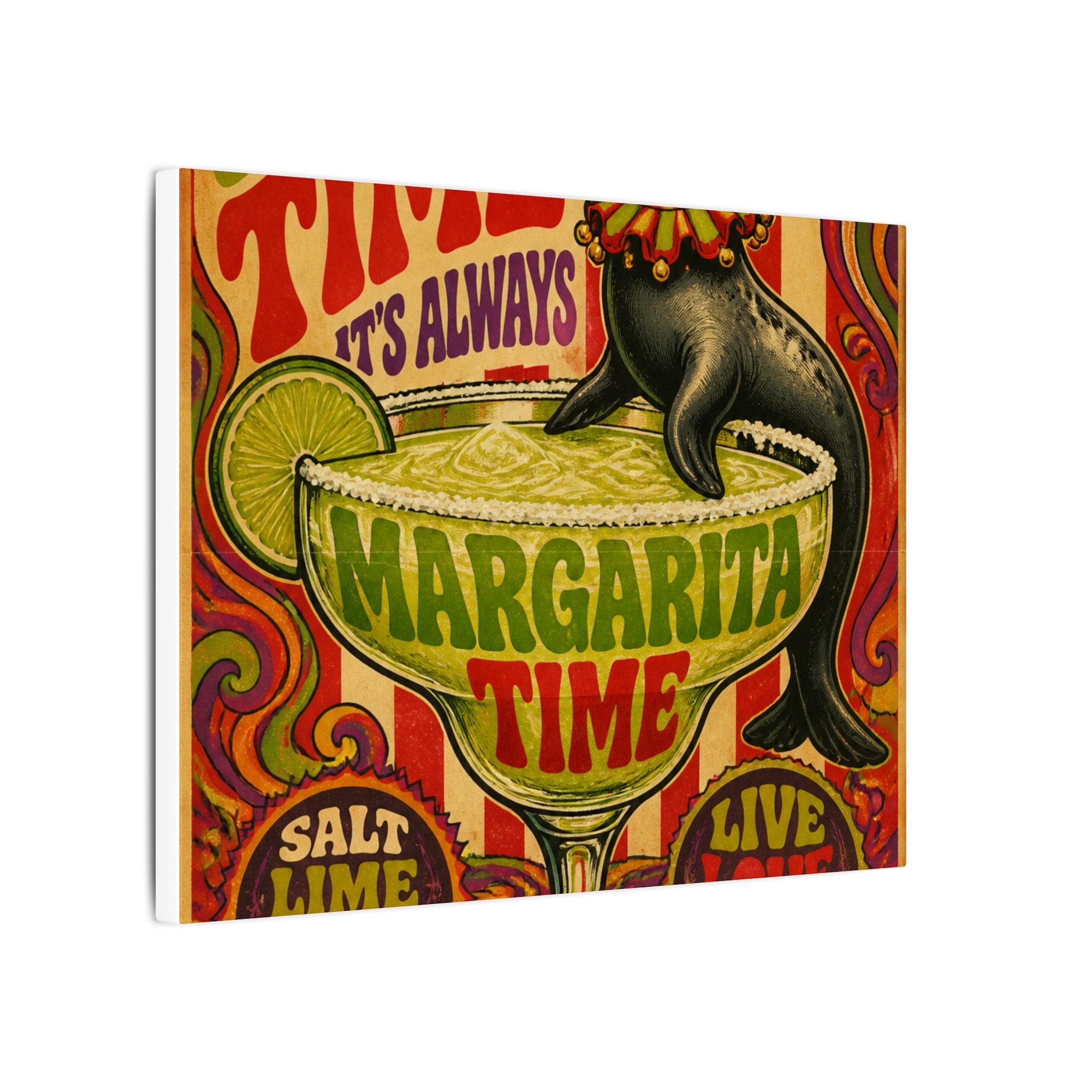 Margarita Balancing Seal Wall Art Canvas 24×36 Psychedelic Dining Room Decor Maximalist Print