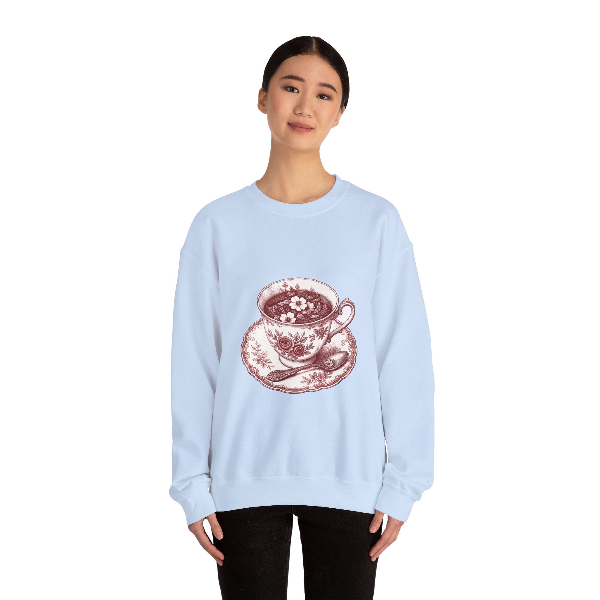 Matching Couple Sweatshirt - Coffee & Tea Matching Couple Comfort Colors Crew Hand-Drawn Art His Hers Anniversary Gift - Design B