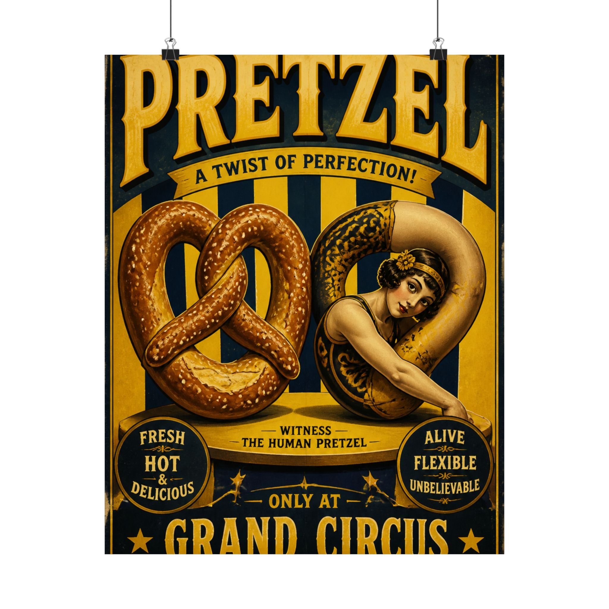 Pretzel Contortionist Wall Art Poster 18×24 Vintage Circus Kitchen Decor Maximalist Print