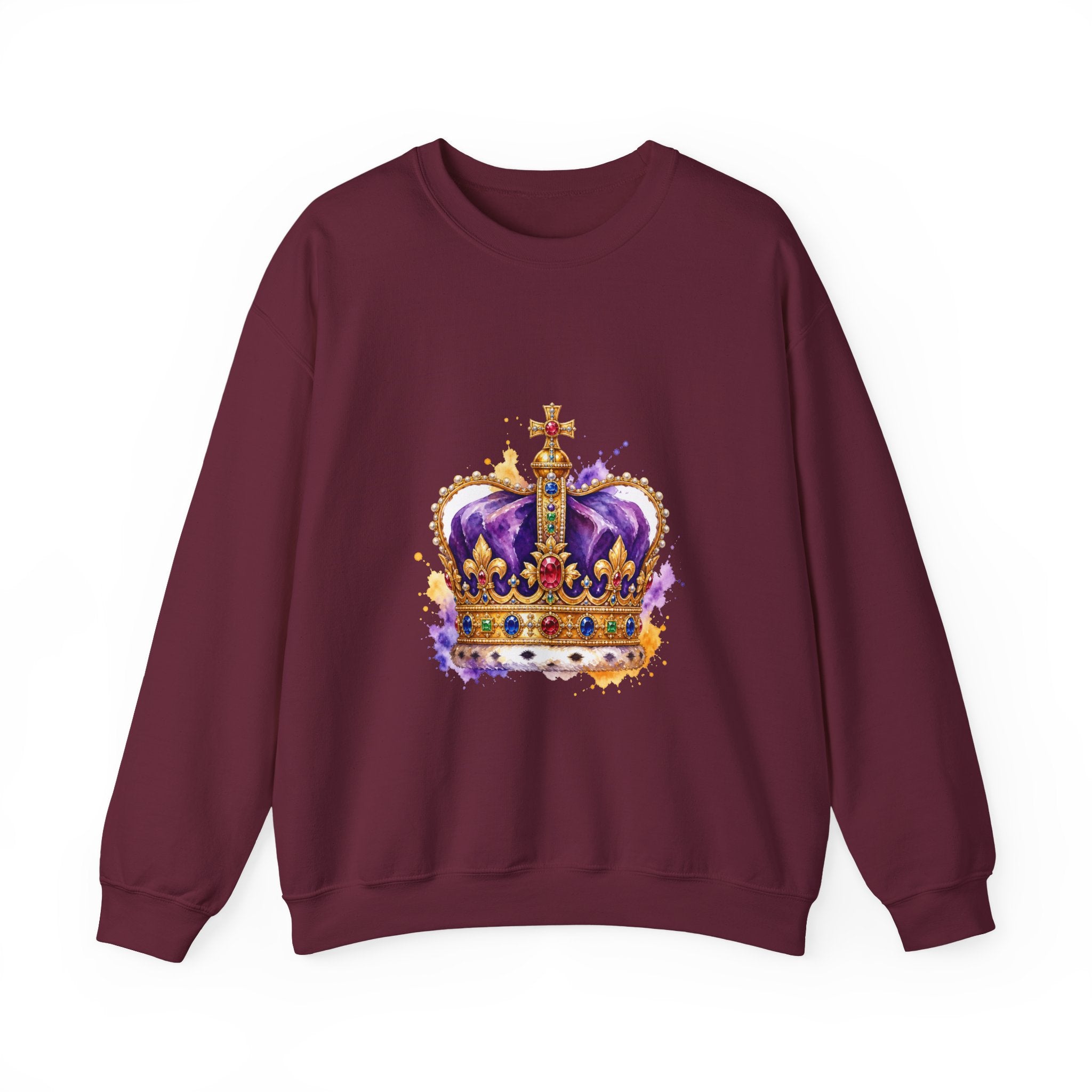 Matching Couple Sweatshirt - Crown & Shield Matching Couple Premium Fleece Sweatshirt Watercolor Art His Hers Birthday Gift - Design A