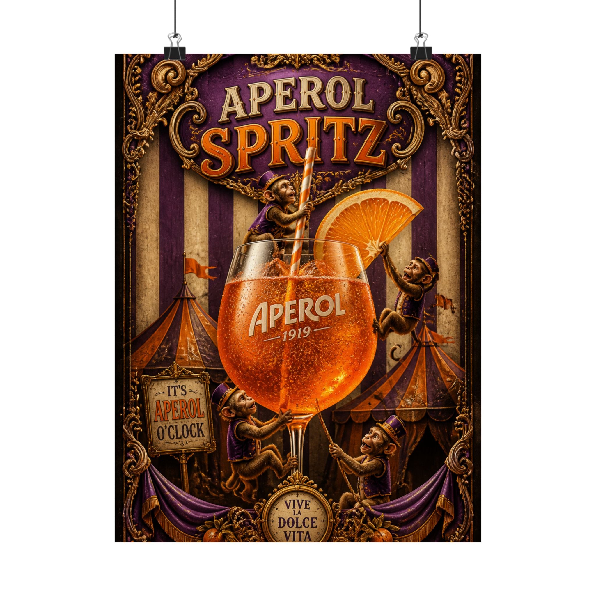 Aperol Spritz Monkeys Wall Art Poster 24×36 Baroque Studio Decor Maximalist Print