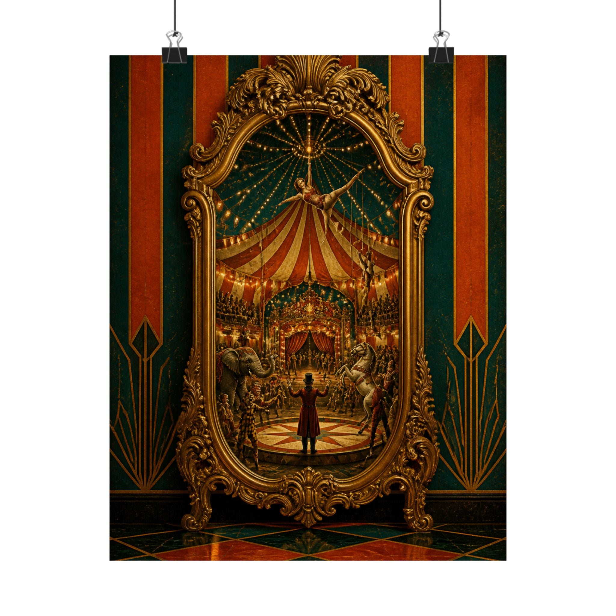Vintage Mirror Circus Wall Art Poster 18×24 Art Deco Entryway Decor Maximalist Print
