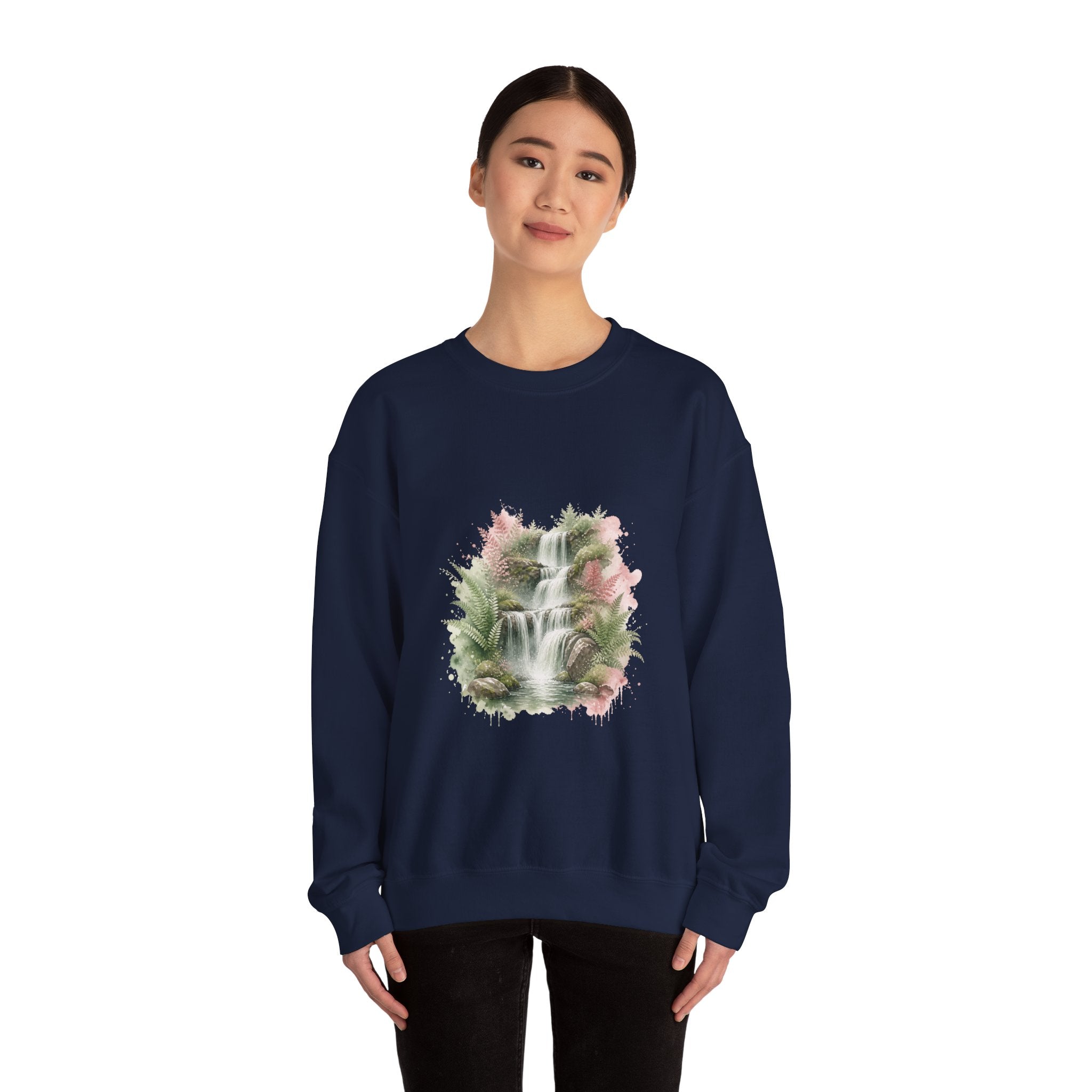 Matching Couple Sweatshirt - Wildfire & Waterfall Matching Couple Premium Fleece Sweatshirt Watercolor Art His Hers Birthday Gift - Design B