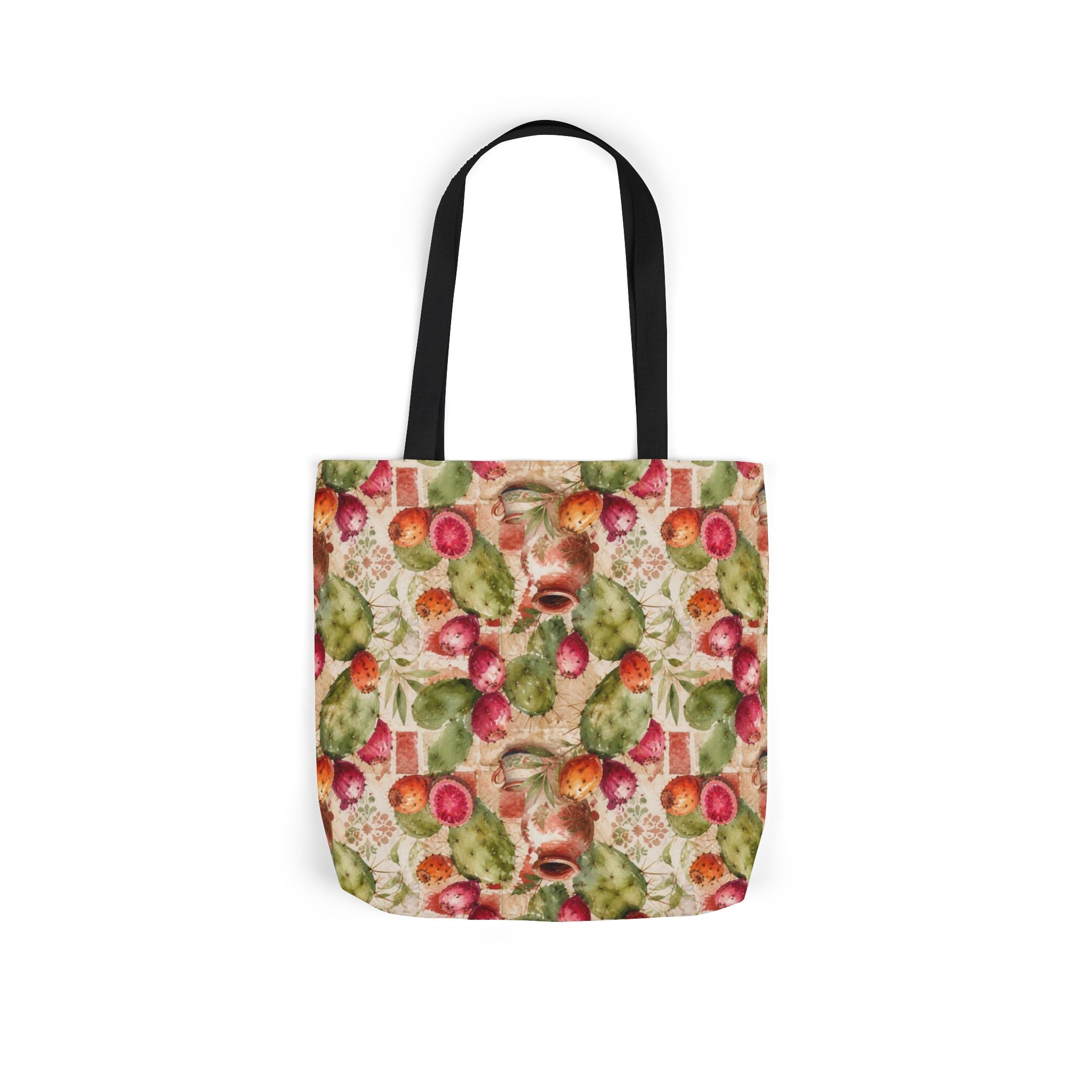 Prickly Pear Cactus Fruit Canvas Tote Bag Mediterranean Kitchen Watercolor Splash Design Italian Cottagecore Gift