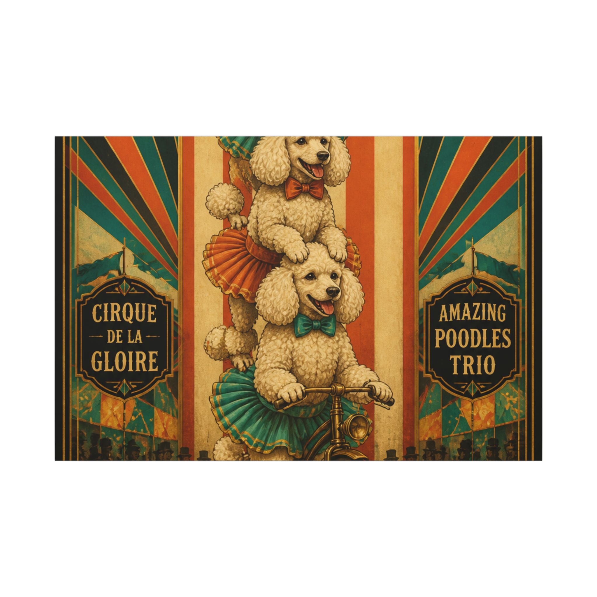 Poodle Stack Bicycle Wall Art Canvas 24×36 Art Deco Bar Area Decor Maximalist Print