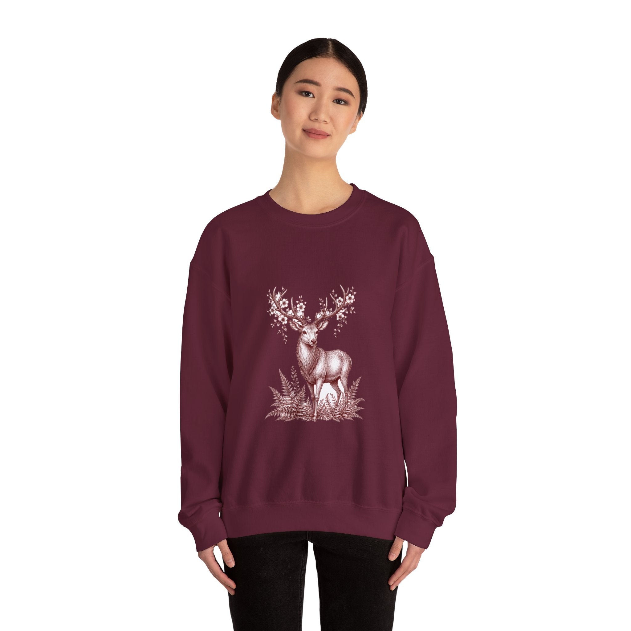 Matching Couple Sweatshirt - Bear & Deer Matching Couple Comfort Colors Crew Hand-Drawn Art His Hers Anniversary Gift - Design B