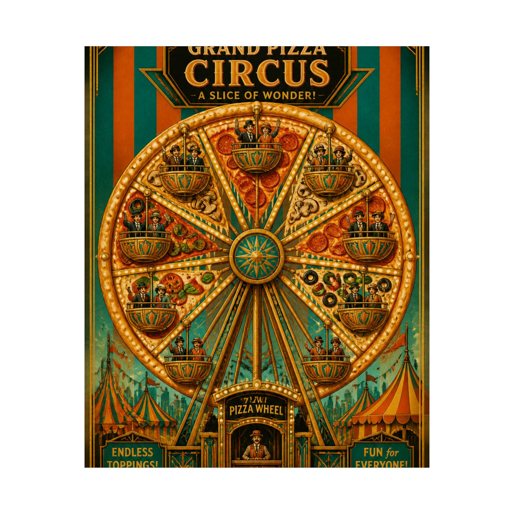 Pizza Ferris Wheel Wall Art Poster 24×36 Art Deco Bar Area Decor Maximalist Print