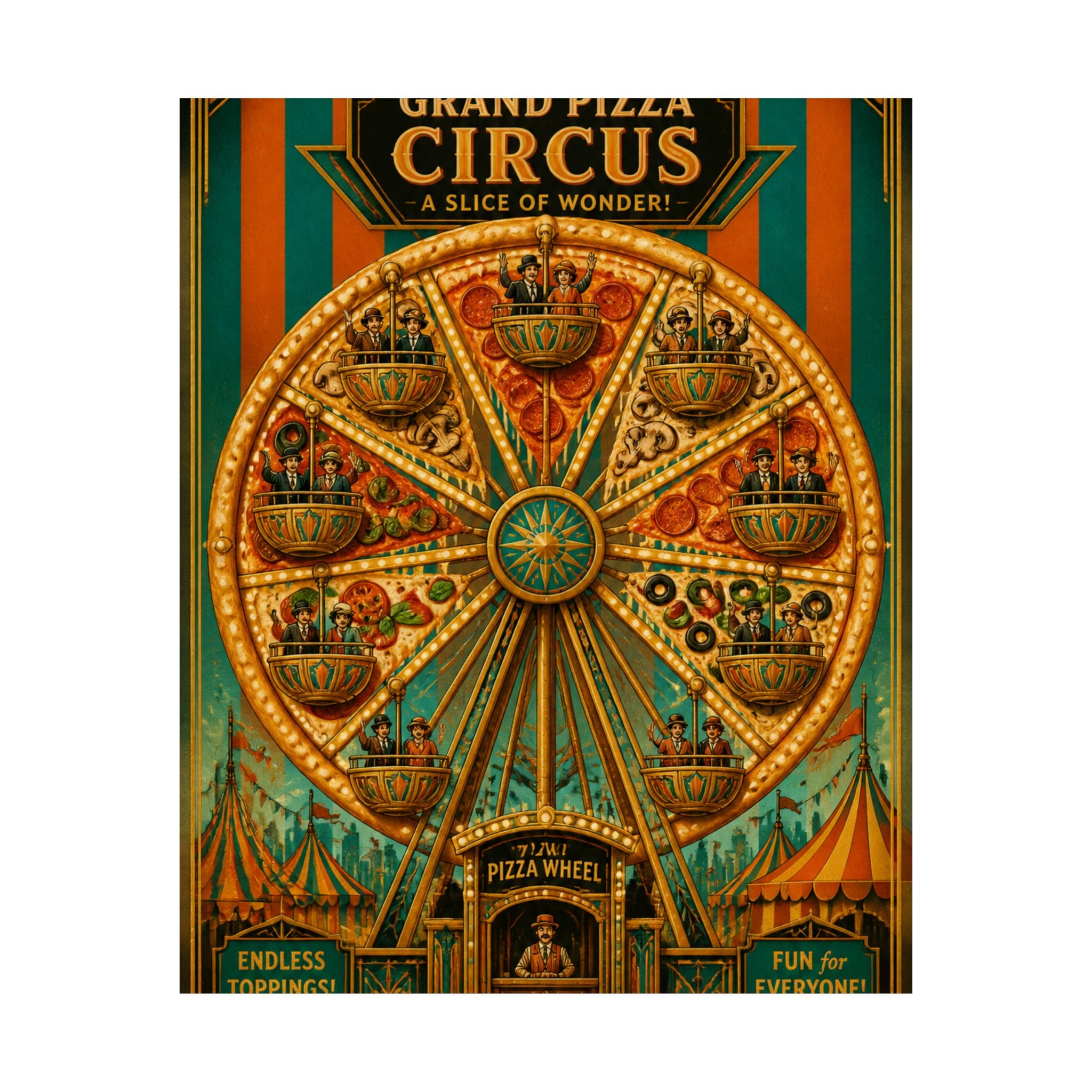 Pizza Ferris Wheel Wall Art Poster 24×36 Art Deco Bar Area Decor Maximalist Print