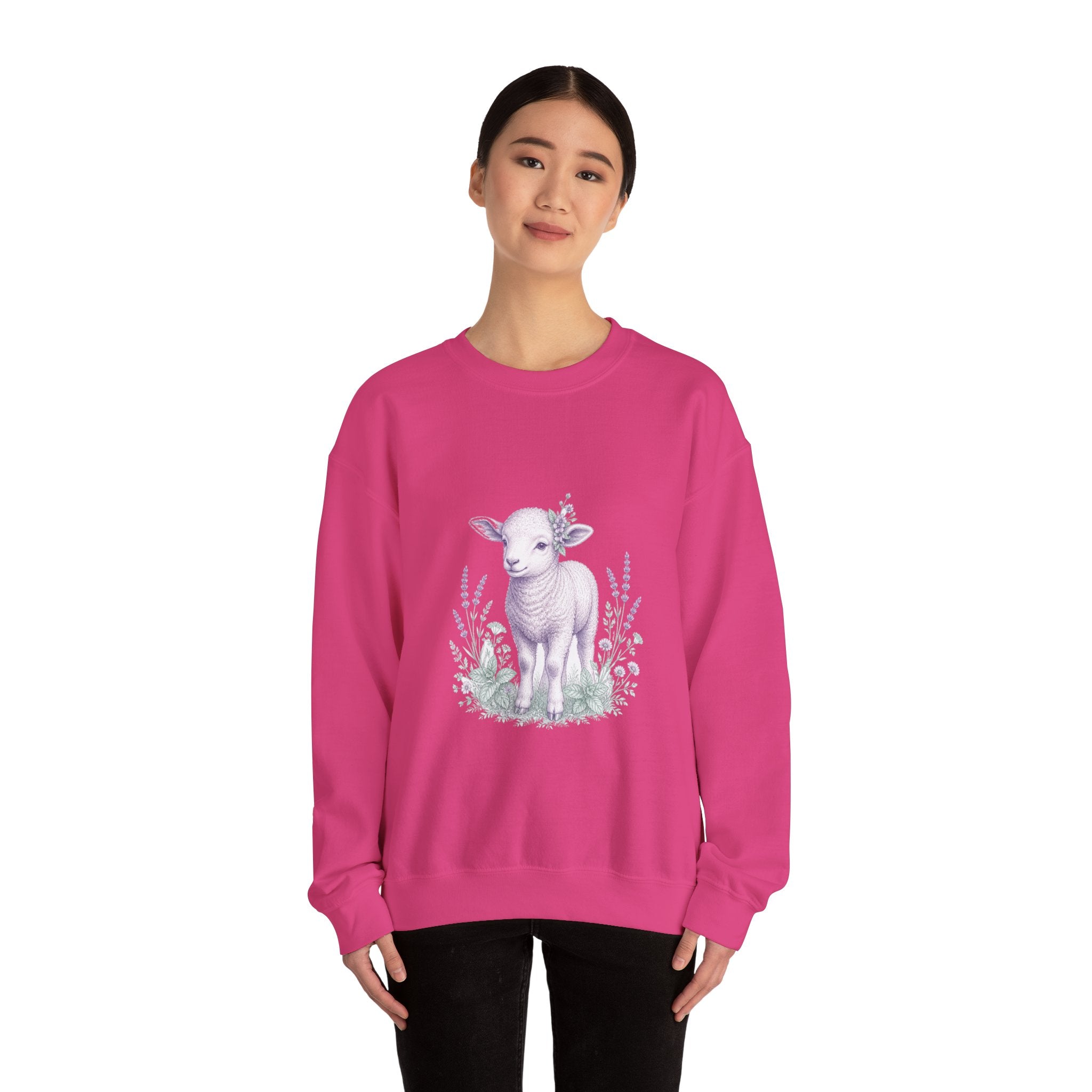 Matching Couple Sweatshirt - Lion & Lamb Matching Couple Crewneck Sweatshirt Vintage Art His Hers Wedding Gift - Design B