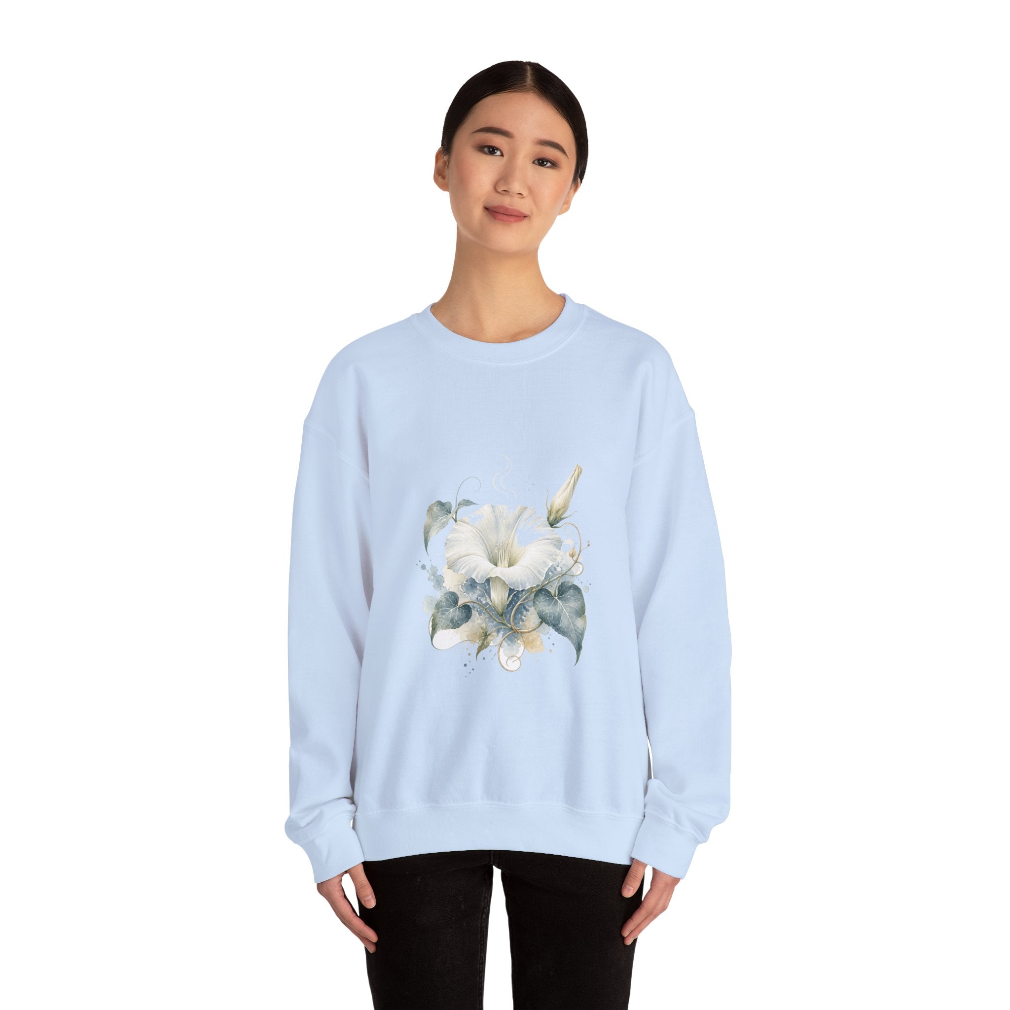 Matching Couple Sweatshirt - Sunflower & Moonflower Matching Couple Comfort Colors Crew Watercolor Art His Hers Birthday Gift - Design B