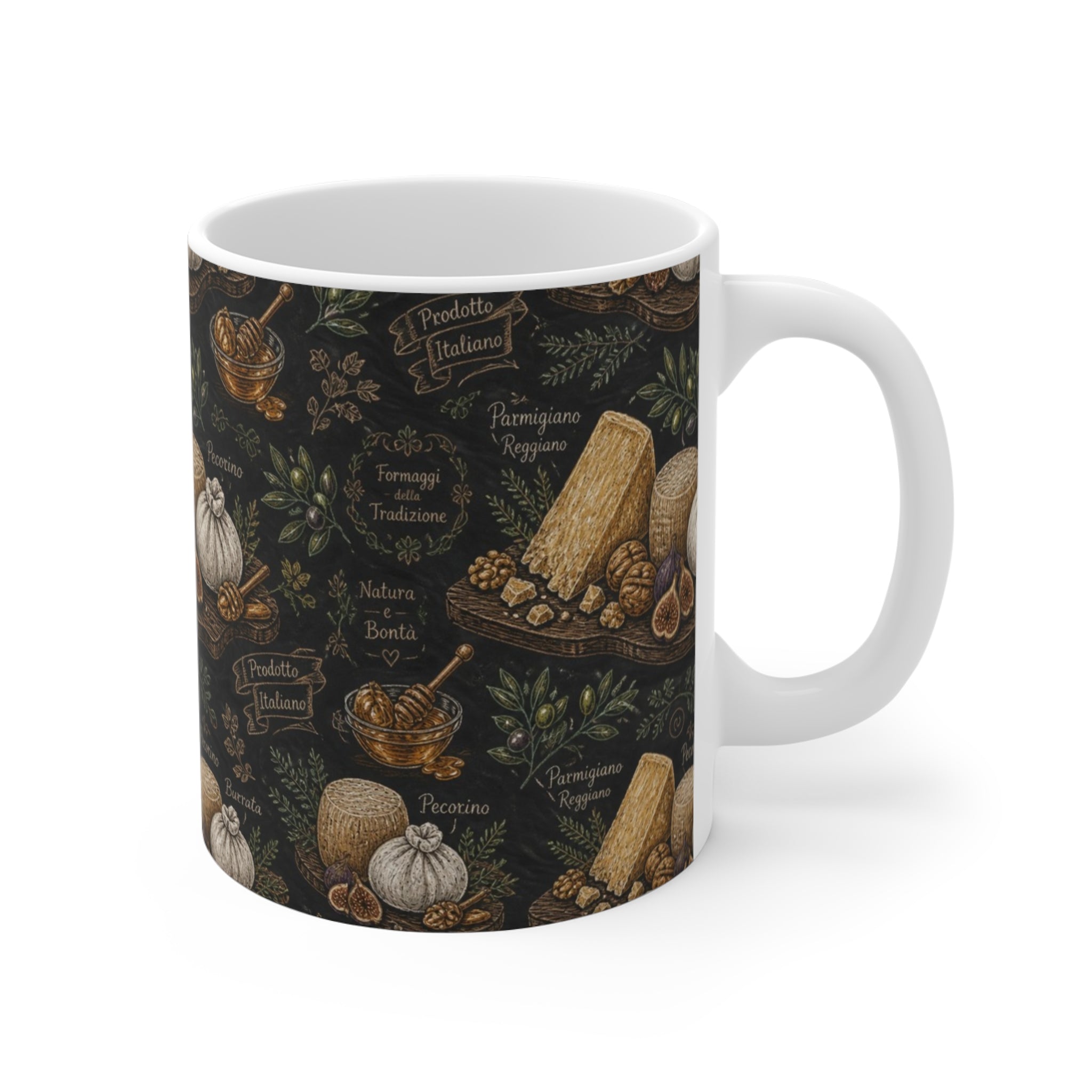 Italian Cheese Board 11oz Ceramic Mug Mediterranean Kitchen Chalk Art Design Italian Cottagecore Gift
