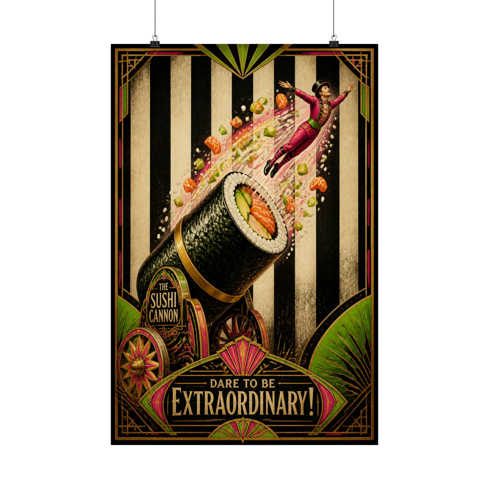 Sushi Roll Cannon Wall Art Poster 18×24 Art Deco Entryway Decor Maximalist Print