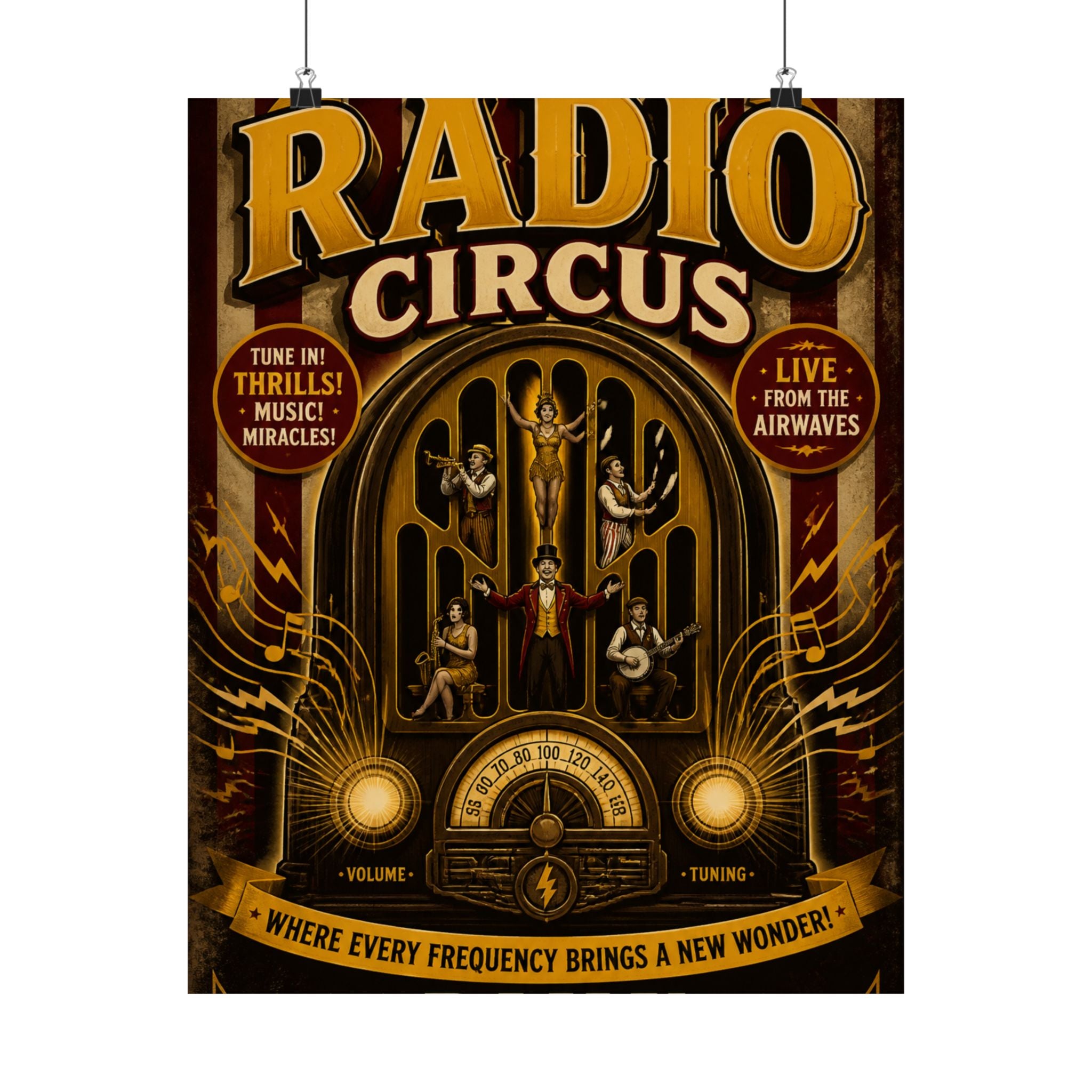 Vintage Radio Stage Wall Art Poster 18×24 Vintage Circus Kitchen Decor Maximalist Print
