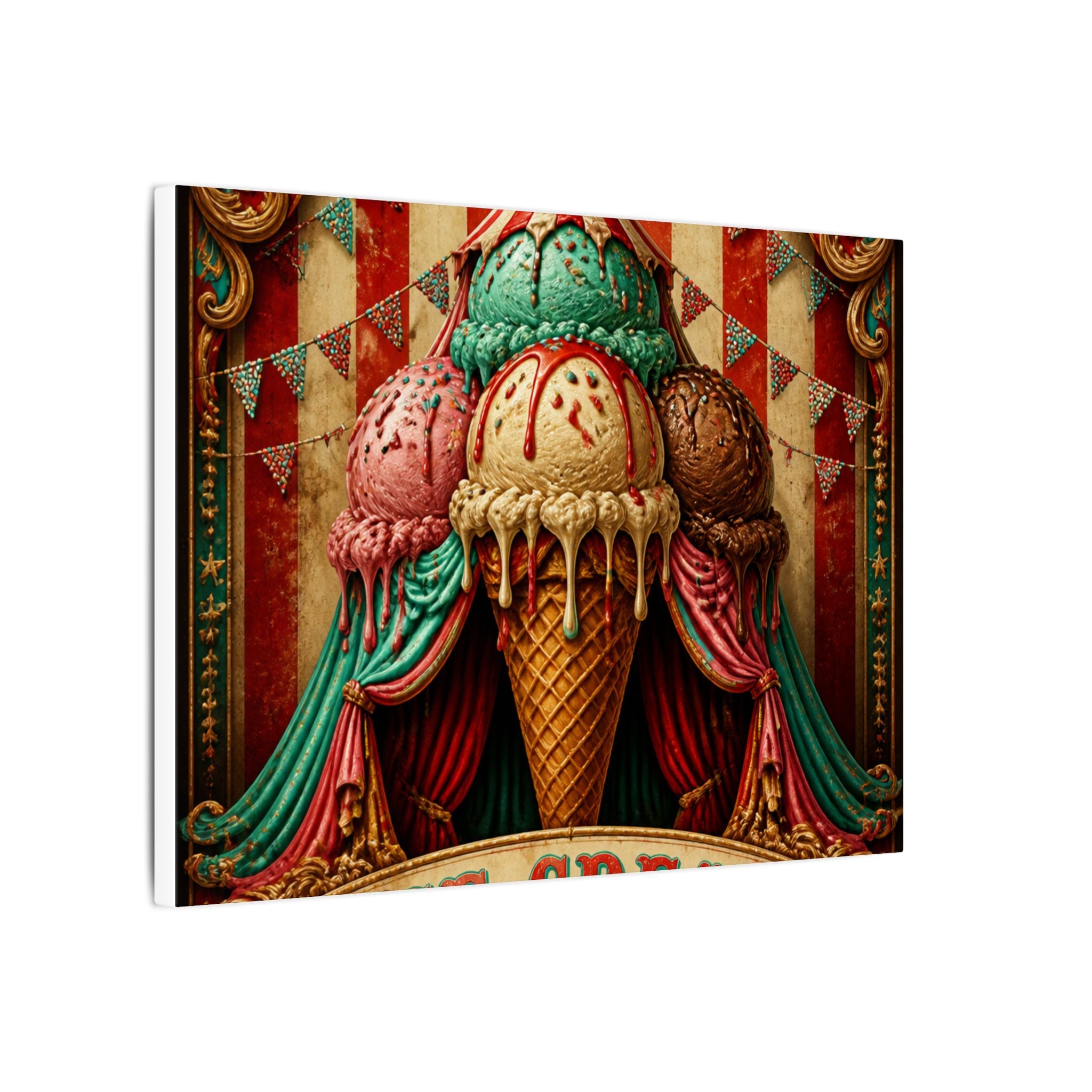 Ice Cream Cone Circus Tent Wall Art Canvas 24×36 Baroque Studio Decor Maximalist Print