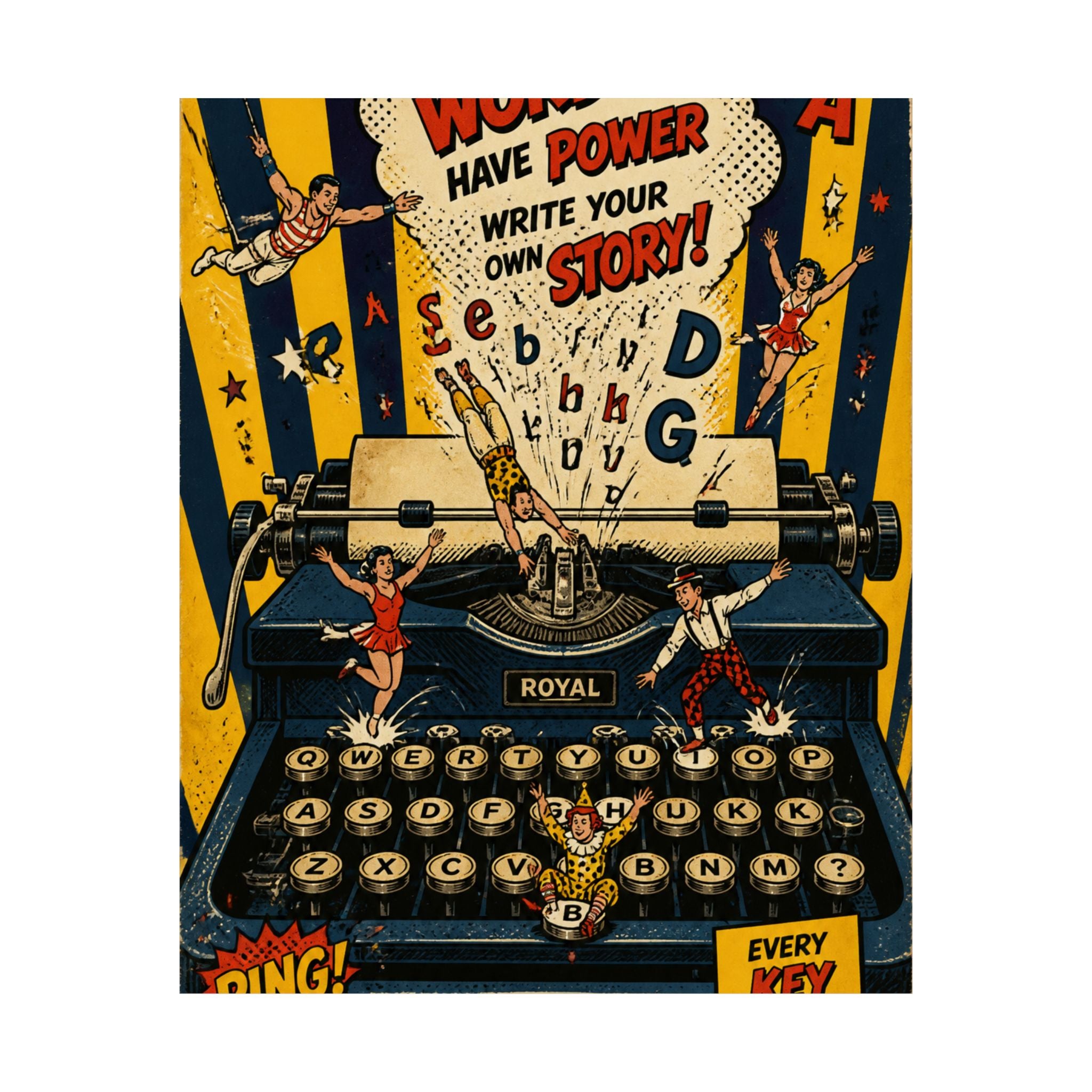 Typewriter Flying Letters Wall Art Poster 24×36 Pop Art Restaurant Decor Maximalist Print