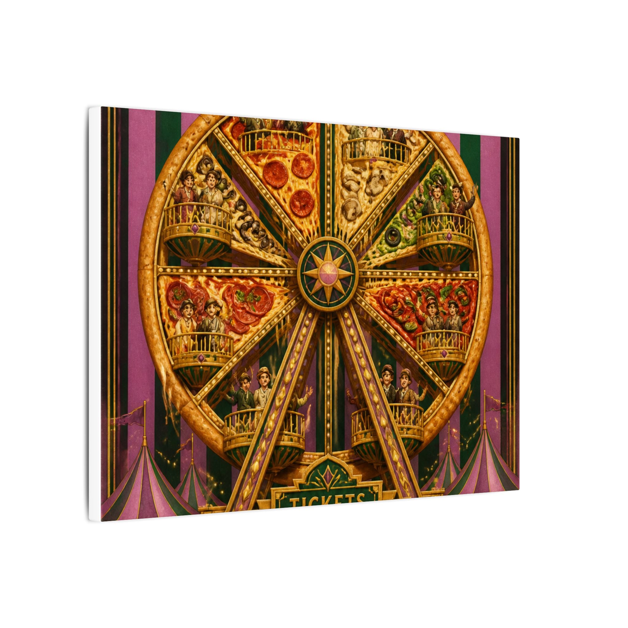 Pizza Ferris Wheel Wall Art Canvas 24×36 Art Deco Bar Area Decor Maximalist Print
