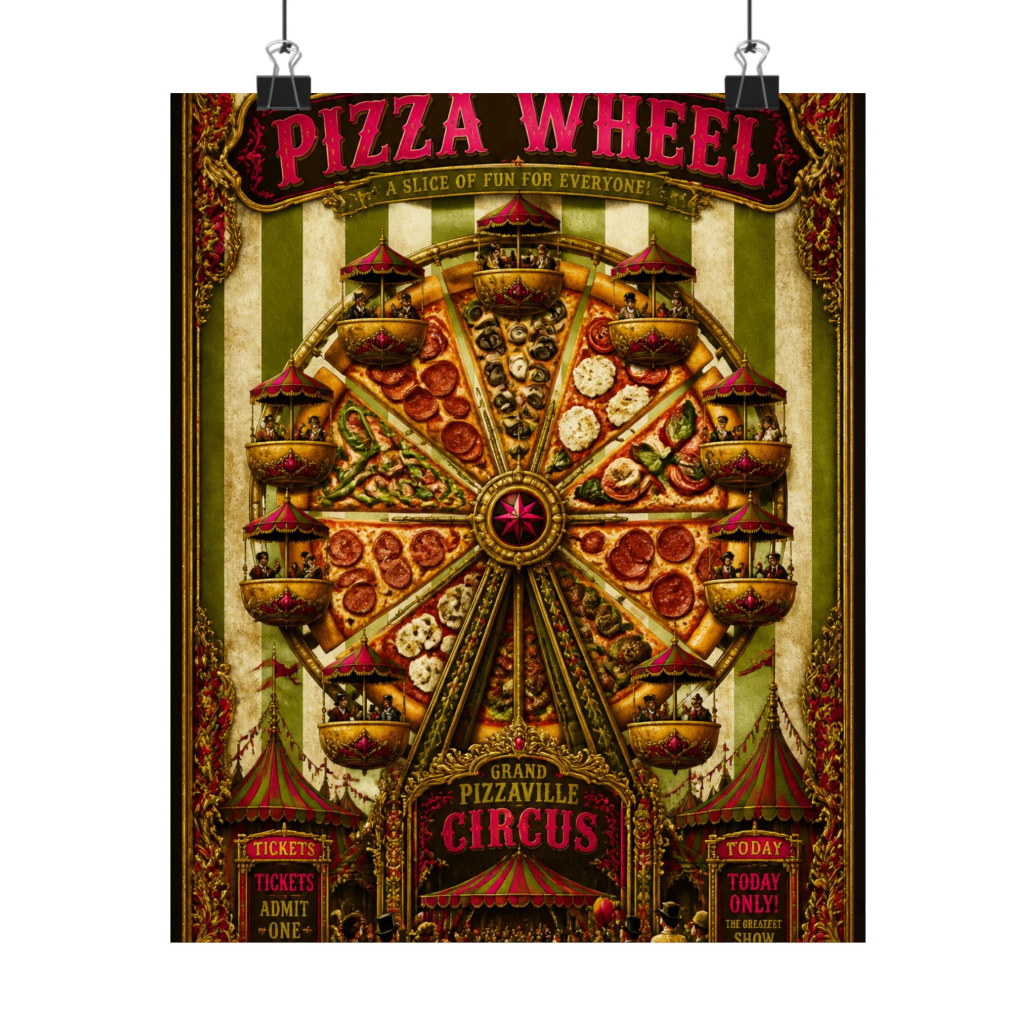 Pizza Ferris Wheel Wall Art Poster 24×36 Baroque Studio Decor Maximalist Print