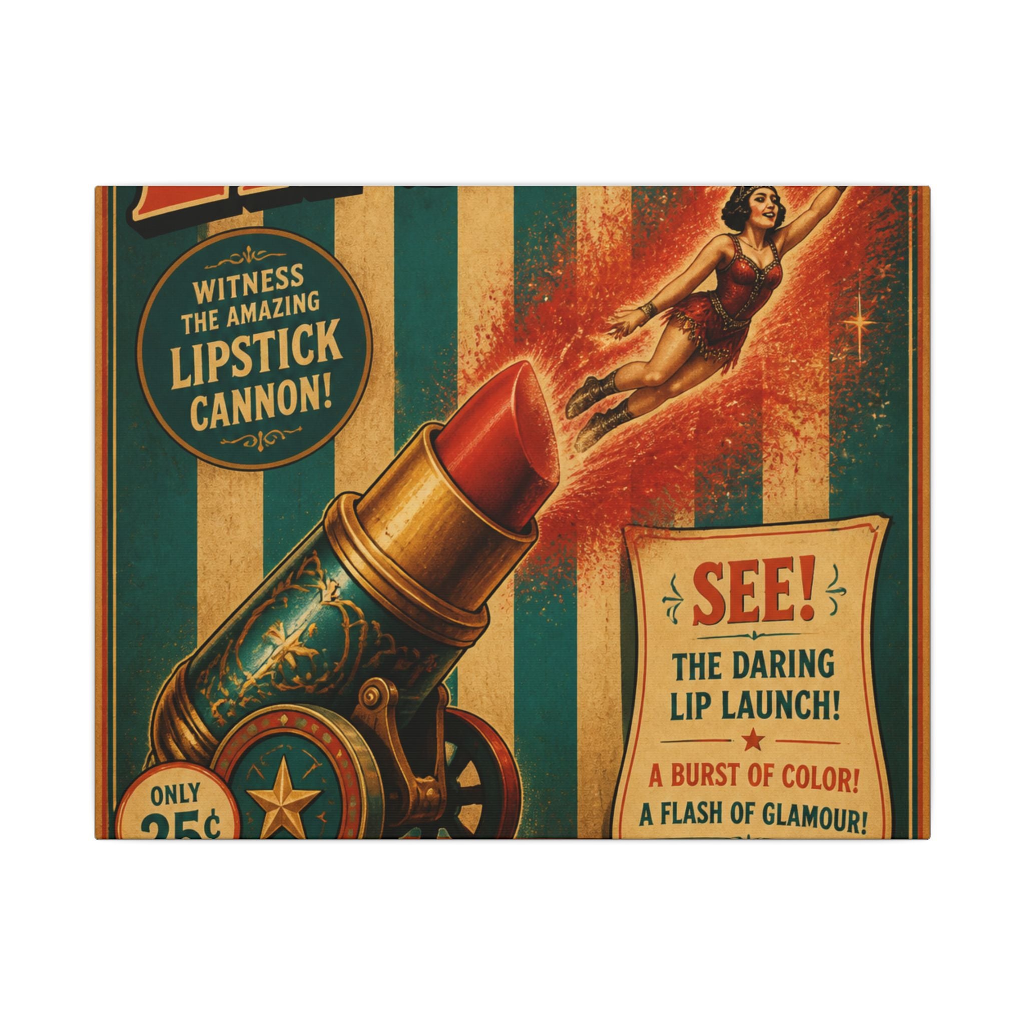 Lipstick Cannon Wall Art Canvas 16×20 Vintage Circus Kitchen Decor Maximalist Print