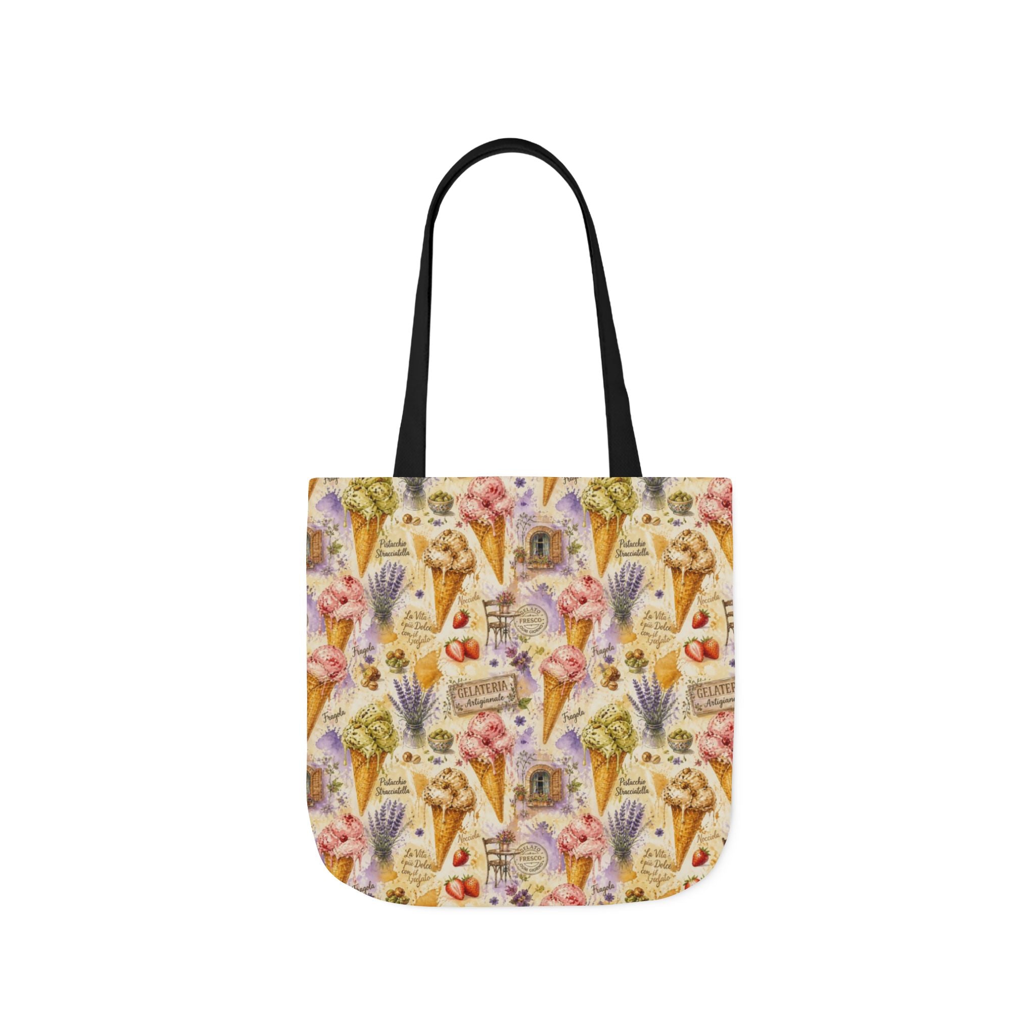 Gelato Scoops Canvas Tote Bag Mediterranean Kitchen Watercolor Splash Design Italian Cottagecore Gift