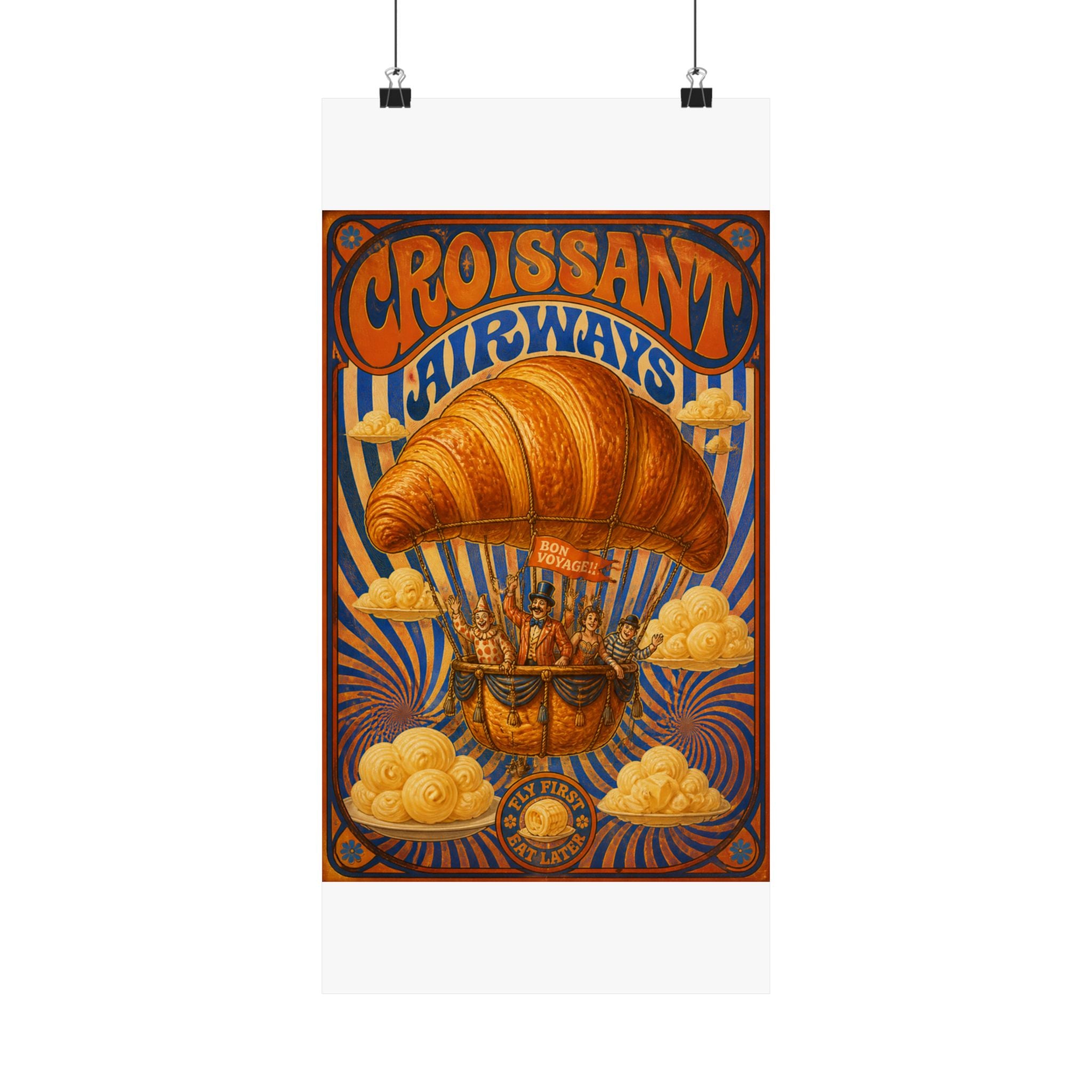 Croissant Hot Air Balloon Wall Art Poster 18×24 Psychedelic Cafe Decor Maximalist Print