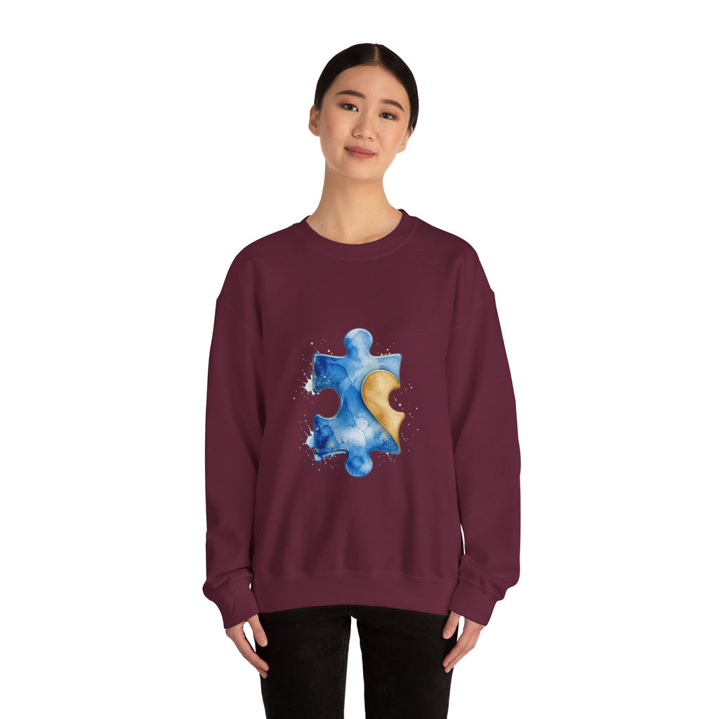 Matching Couple Sweatshirt - Puzzle Pieces Matching Couple Crewneck Sweatshirt Watercolor Art His Hers Engagement Gift - Design A