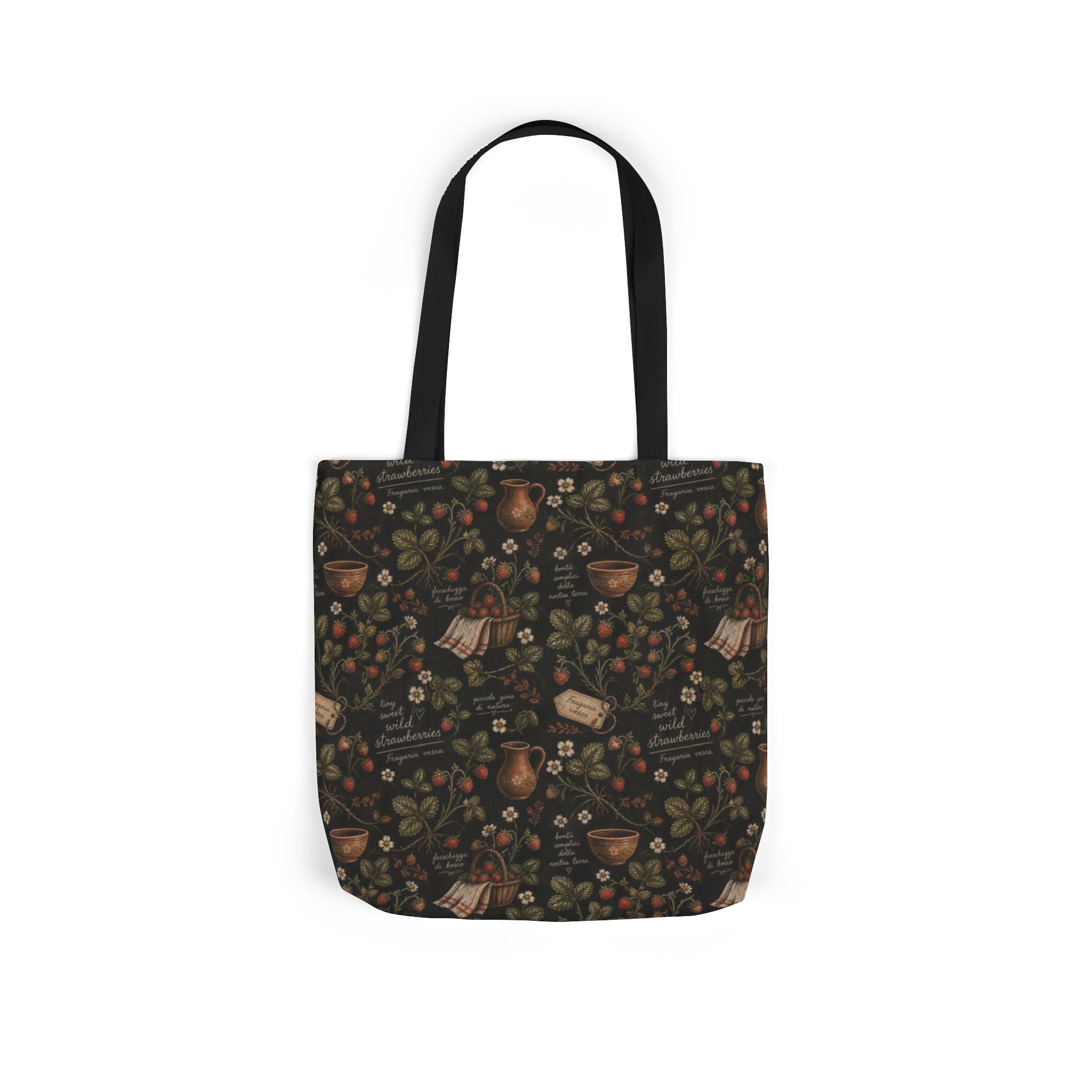 Wild Strawberries Canvas Tote Bag Mediterranean Kitchen Chalk Art Design Italian Cottagecore Gift