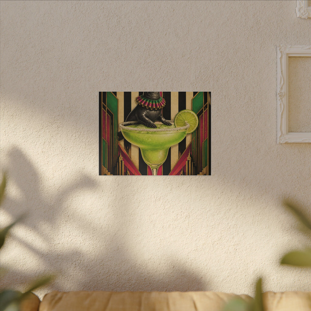 Margarita Balancing Seal Wall Art Canvas 24×36 Art Deco Bar Area Decor Maximalist Print
