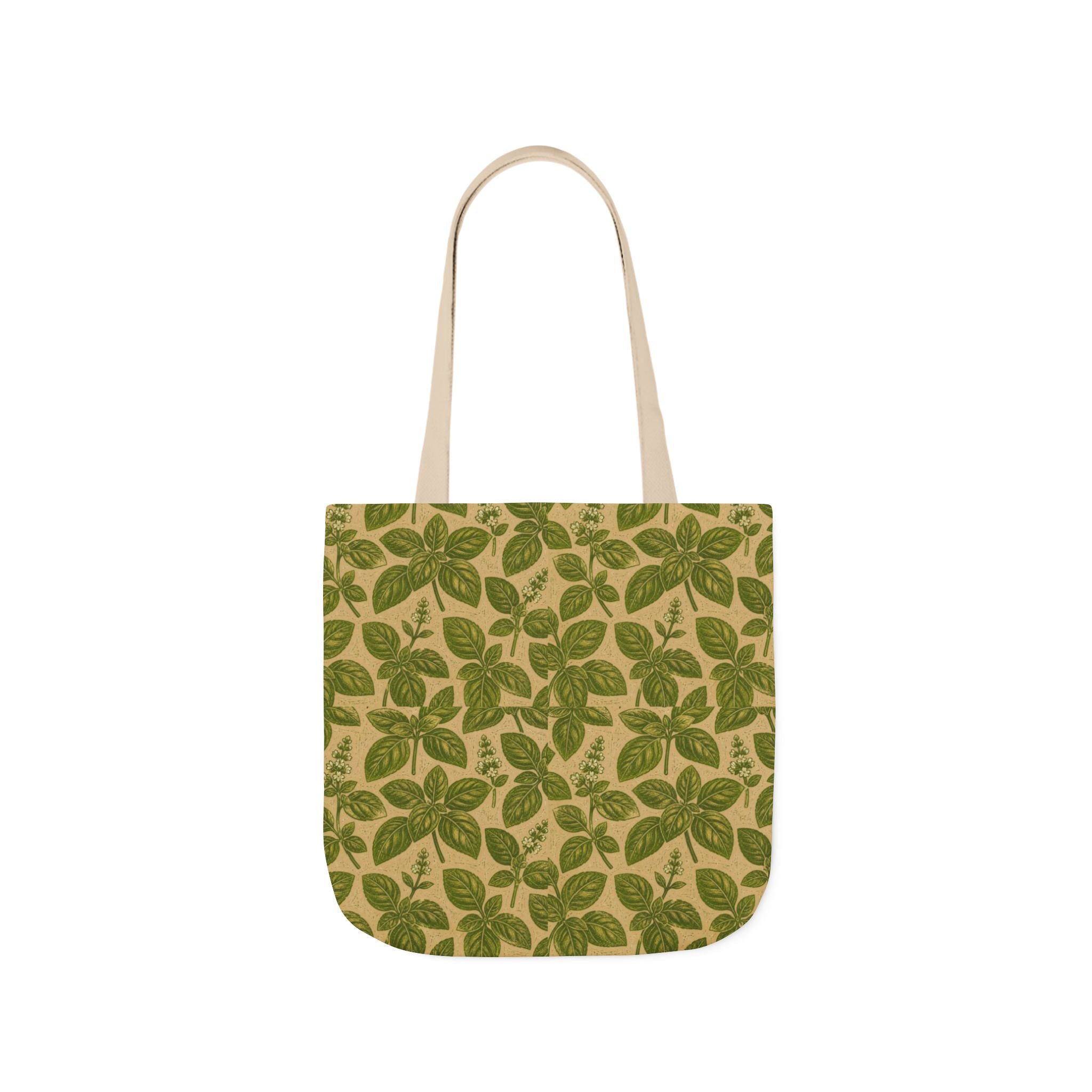 Fresh Basil Leaves Canvas Tote Bag Mediterranean Kitchen Linocut Design Italian Cottagecore Gift
