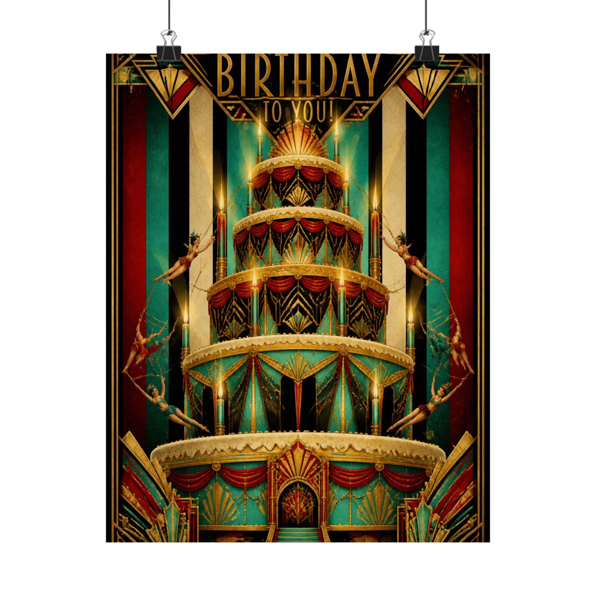 Birthday Cake Trapeze Wall Art Poster 24×36 Art Deco Bar Area Decor Maximalist Print