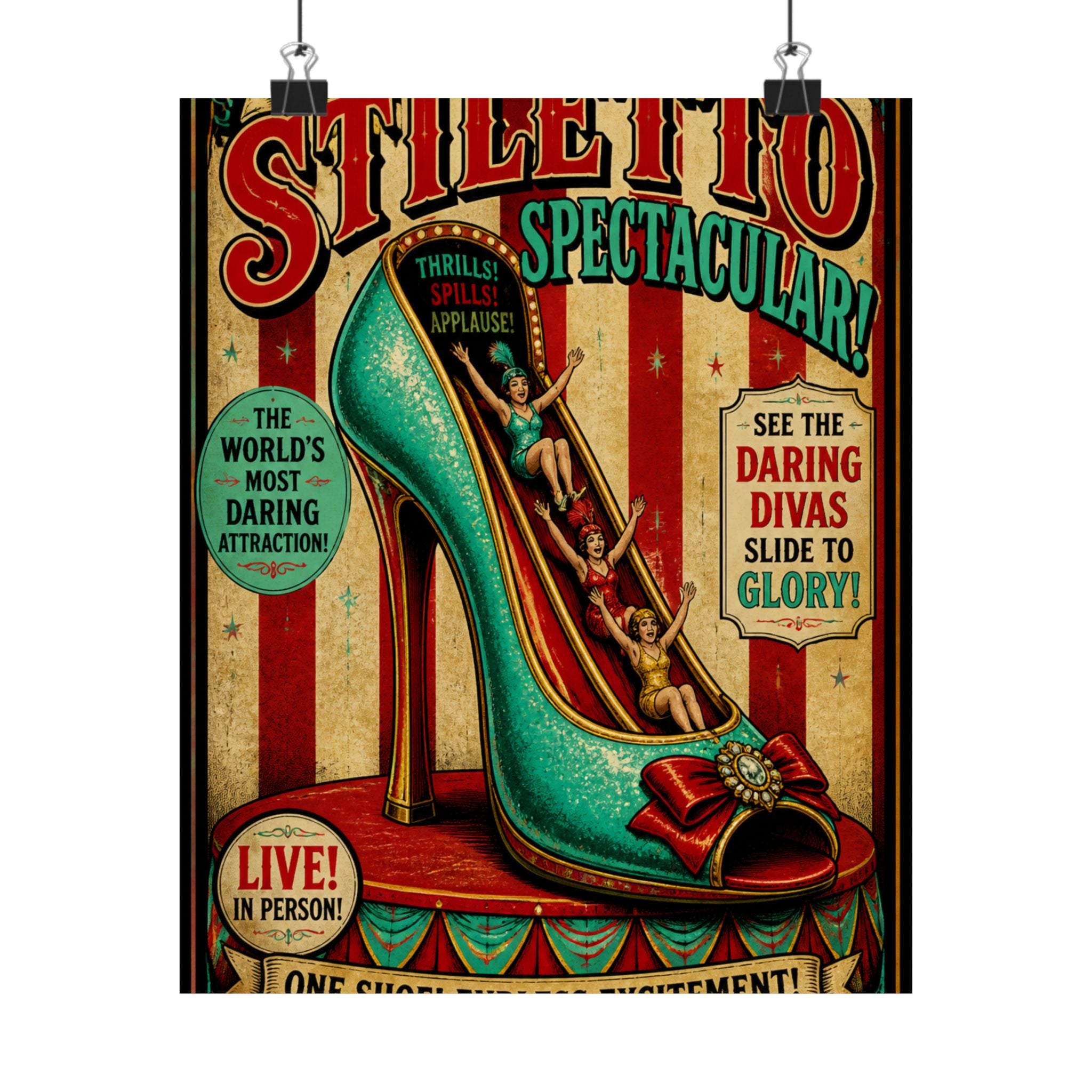 High Heel Slide Wall Art Poster 24×36 Vintage Circus Bedroom Decor Maximalist Print
