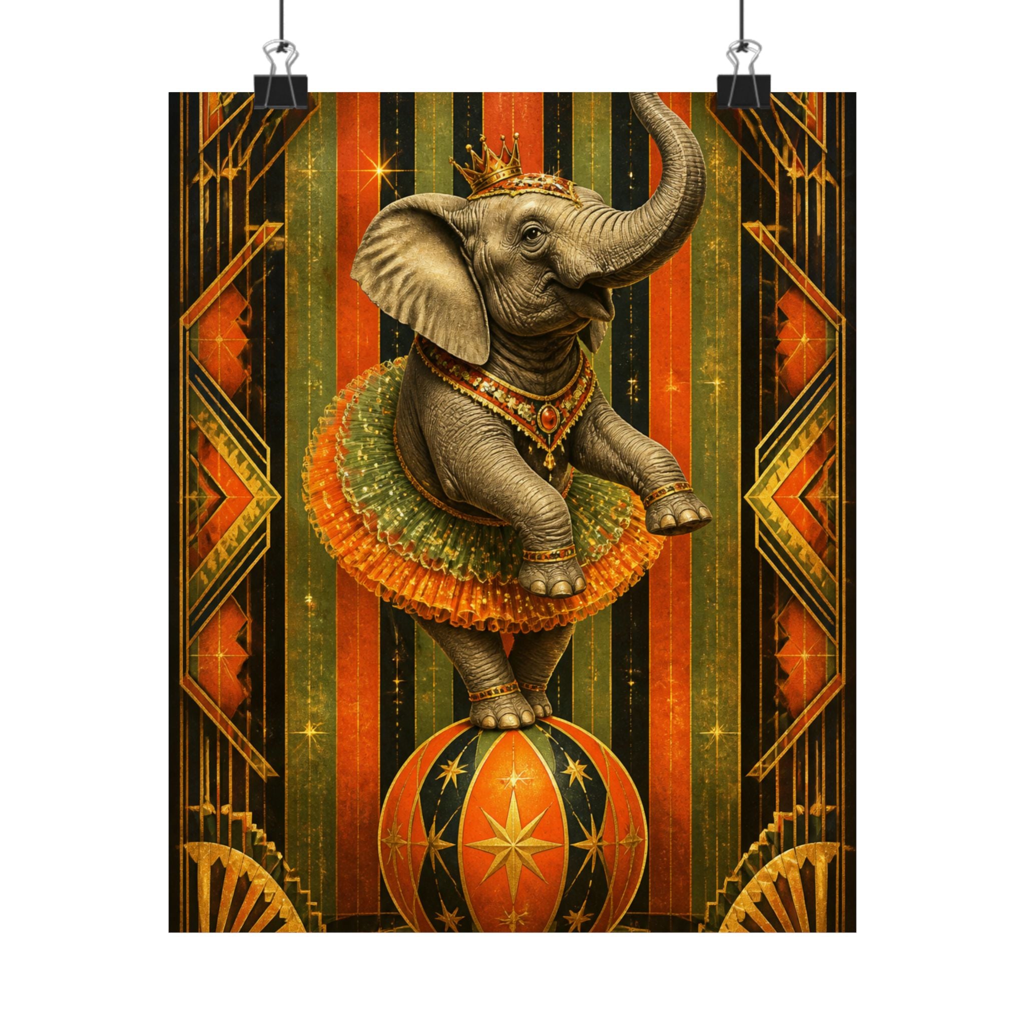 Elephant on Ball Wall Art Poster 24×36 Art Deco Bar Area Decor Maximalist Print