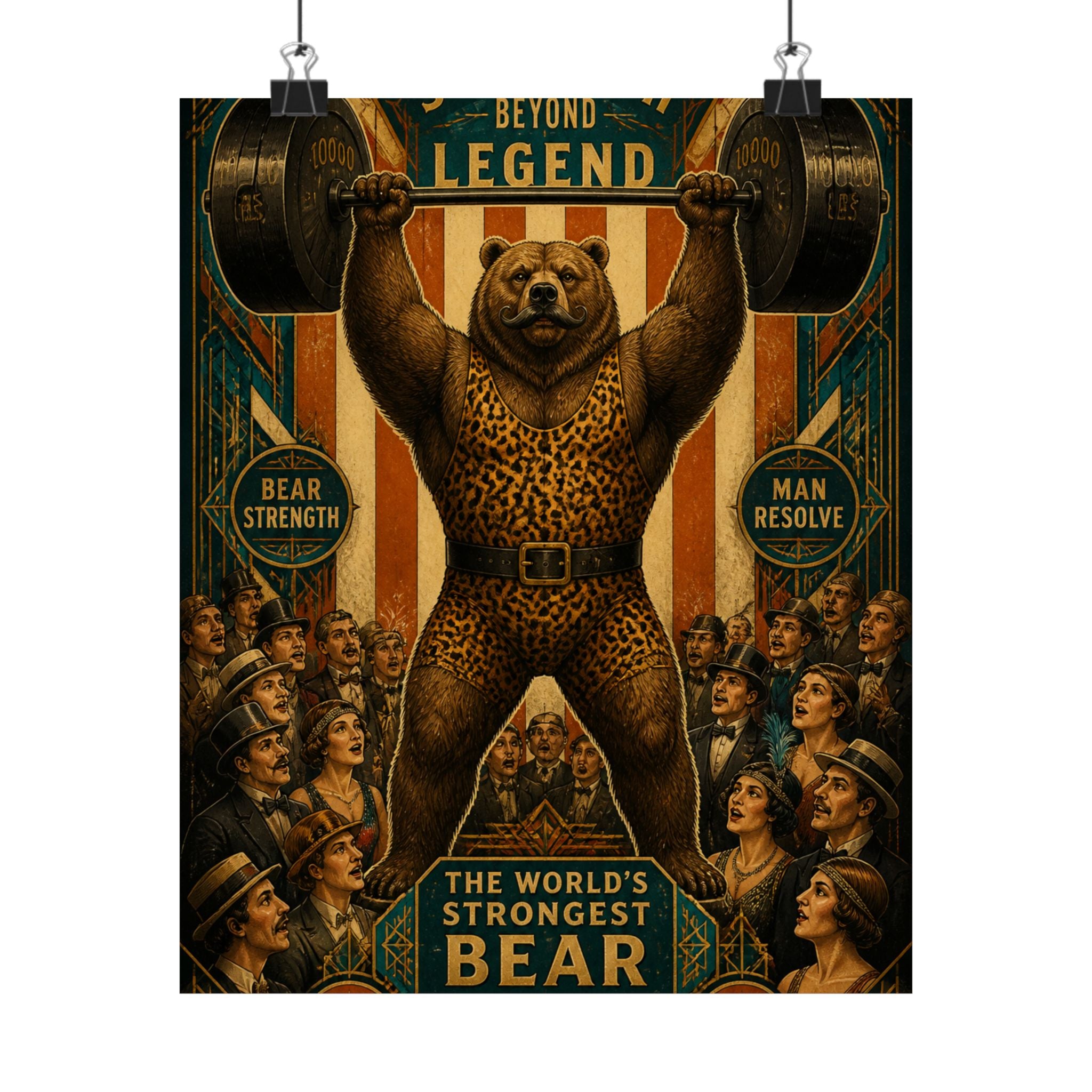 Strongman Bear Wall Art Poster 18×24 Art Deco Entryway Decor Maximalist Print