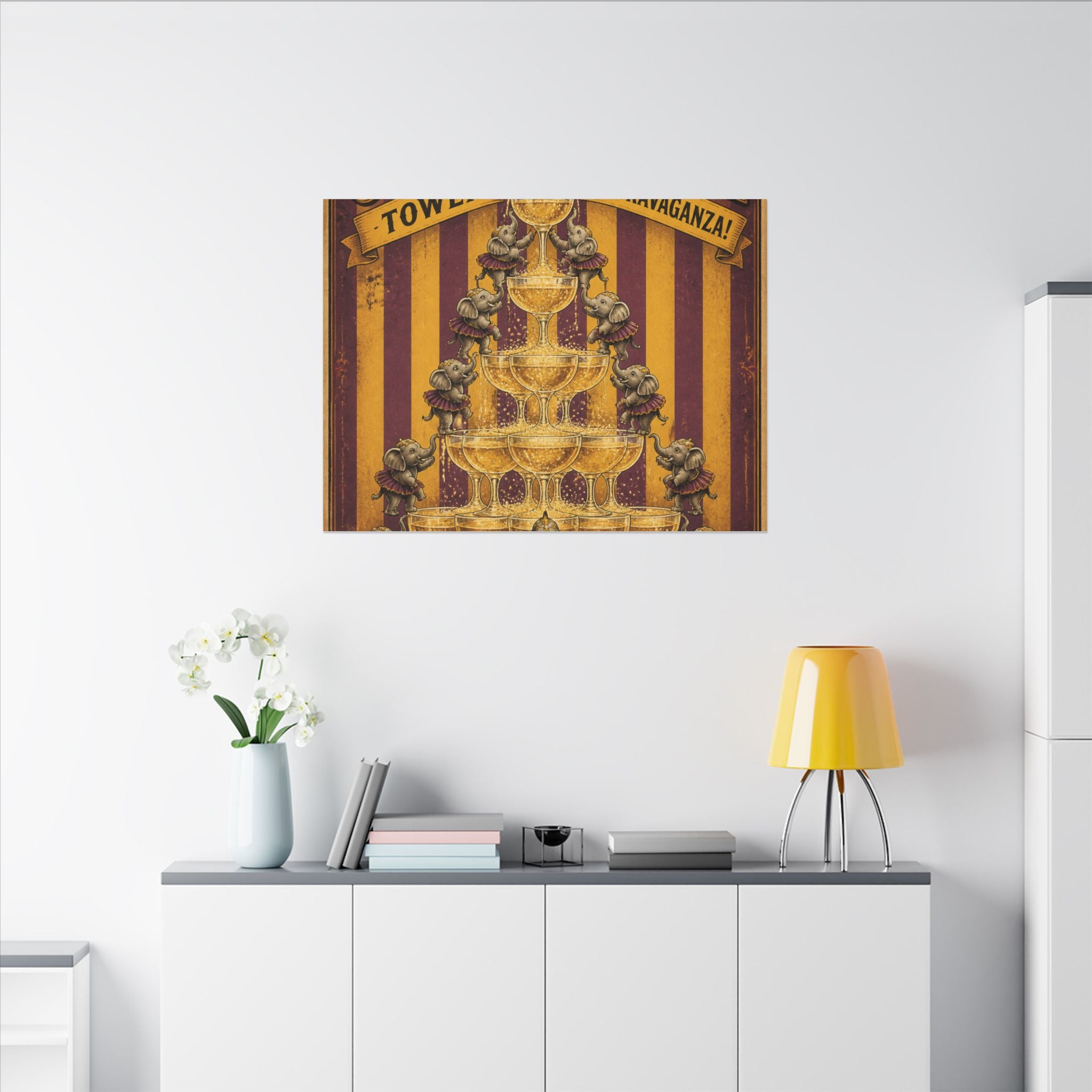 Champagne Tower Elephants Wall Art Canvas 24×36 Vintage Circus Bedroom Decor Maximalist Print