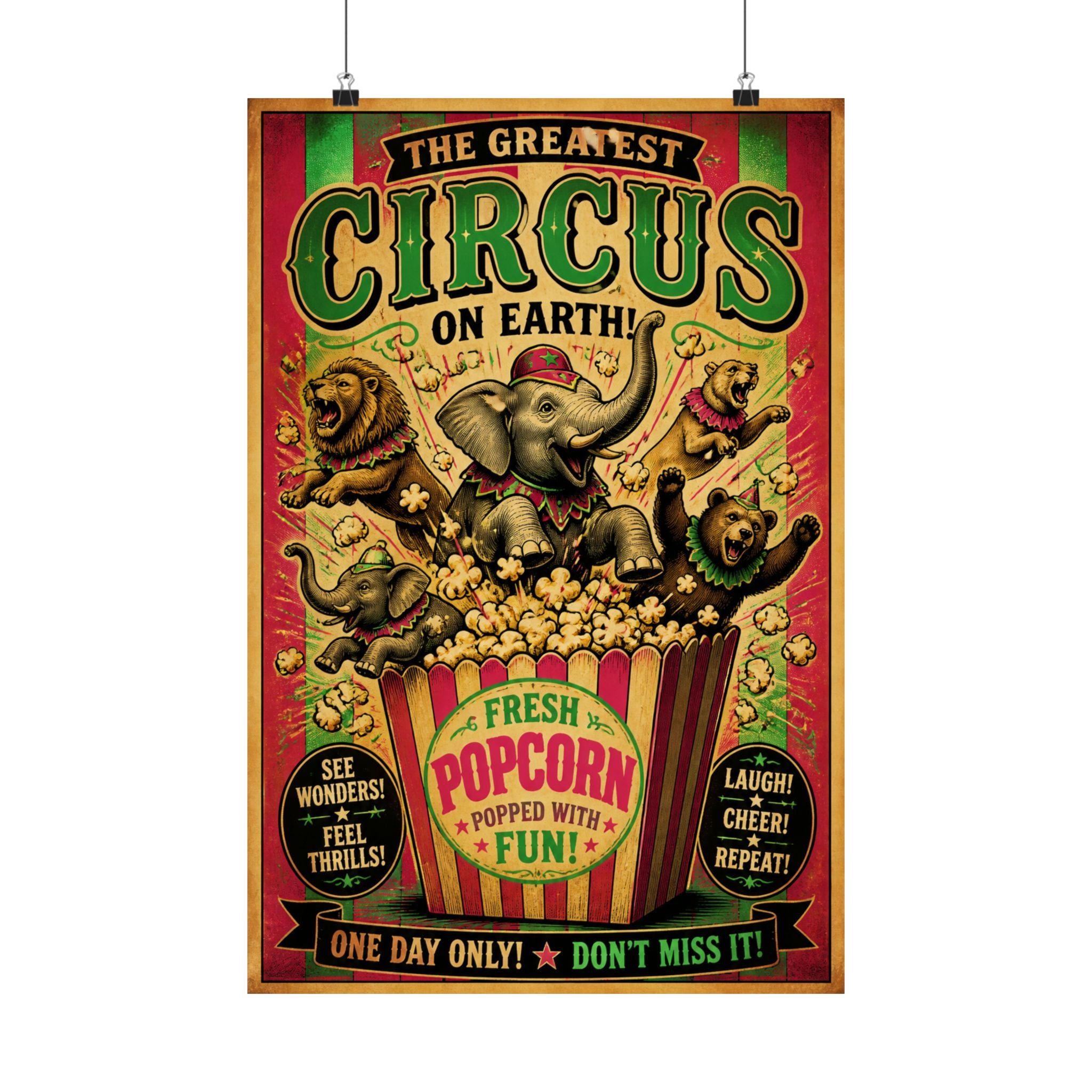 Popcorn Box Animals Wall Art Poster 24×36 Vintage Circus Bedroom Decor Maximalist Print