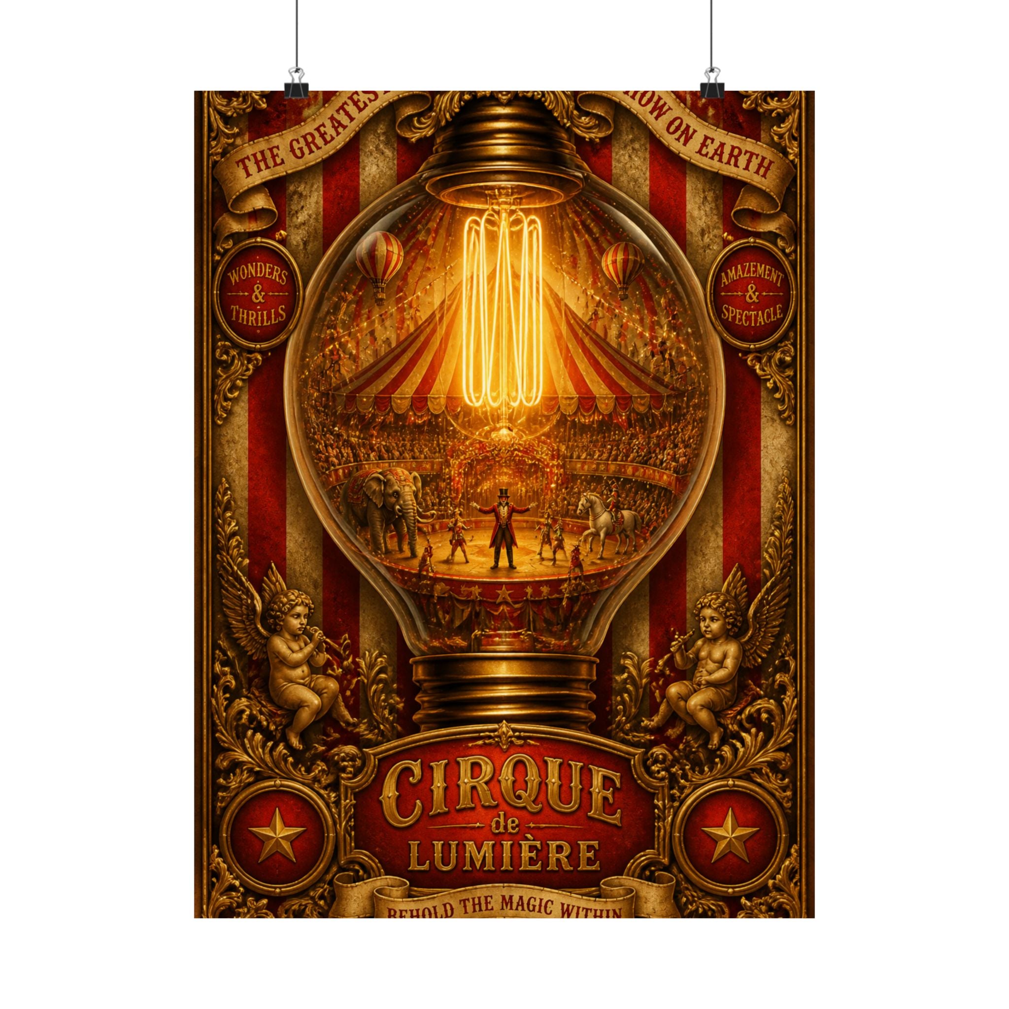 Light Bulb Circus Wall Art Poster 24×36 Baroque Studio Decor Maximalist Print