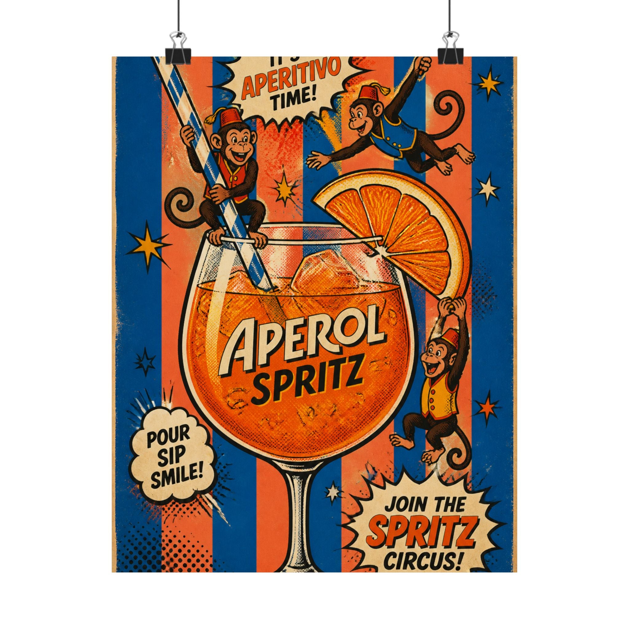 Aperol Spritz Monkeys Wall Art Poster 18×24 Pop Art Living Room Decor Maximalist Print