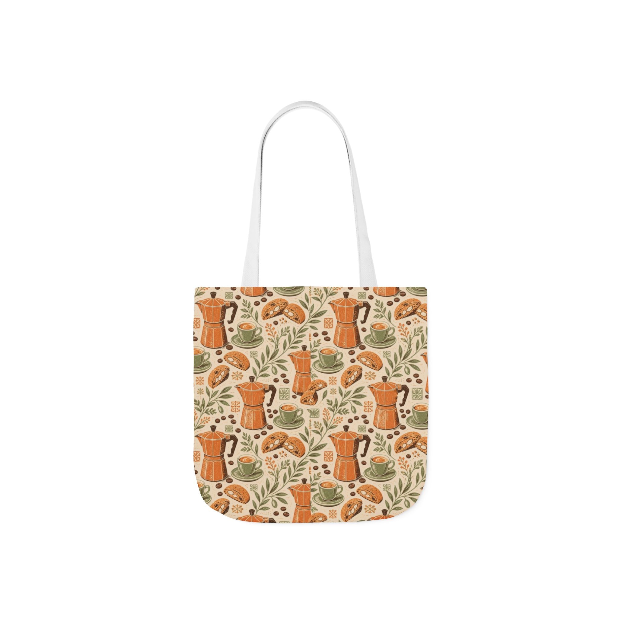 Espresso Moka Pot Canvas Tote Bag Mediterranean Kitchen Linocut Design Italian Cottagecore Gift