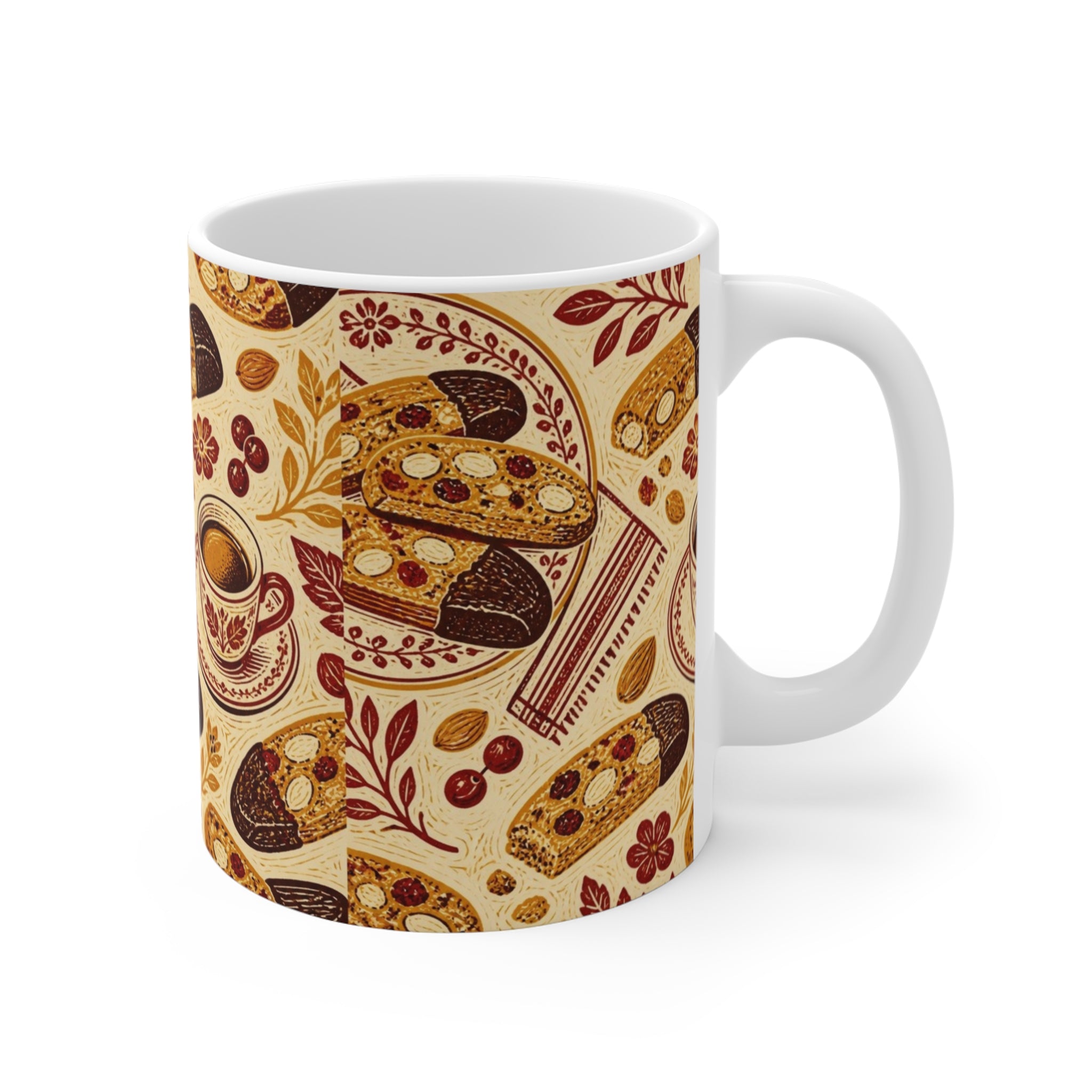 Almond Biscotti 11oz Ceramic Mug Mediterranean Kitchen Linocut Design Italian Cottagecore Gift