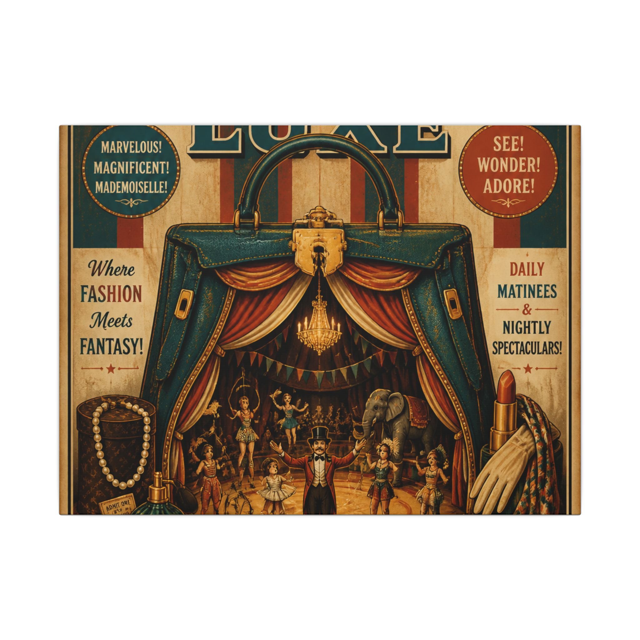 Handbag Big Top Wall Art Canvas 24×36 Vintage Circus Bedroom Decor Maximalist Print