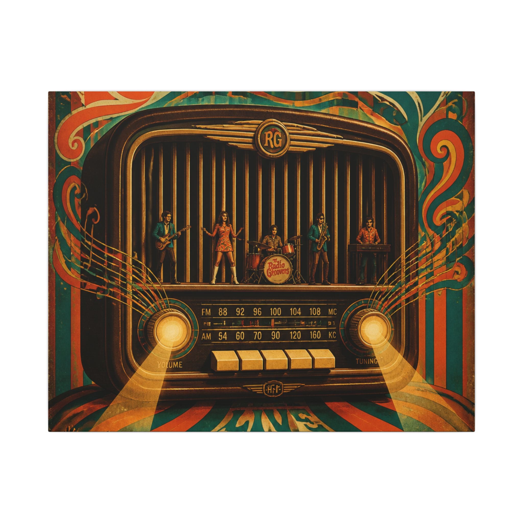 Vintage Radio Stage Wall Art Canvas 24×36 Psychedelic Dining Room Decor Maximalist Print