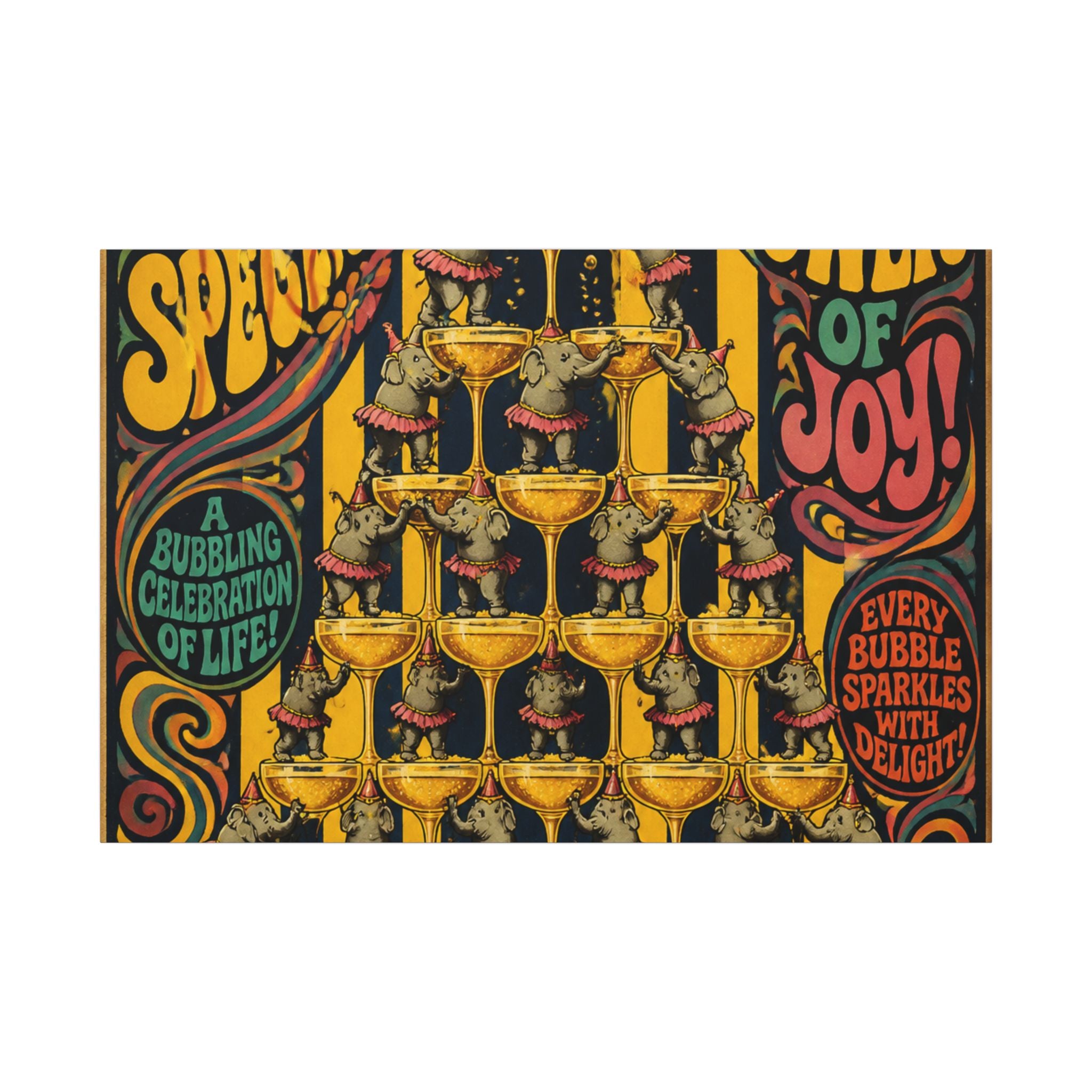 Champagne Tower Elephants Wall Art Canvas 24×36 Psychedelic Dining Room Decor Maximalist Print