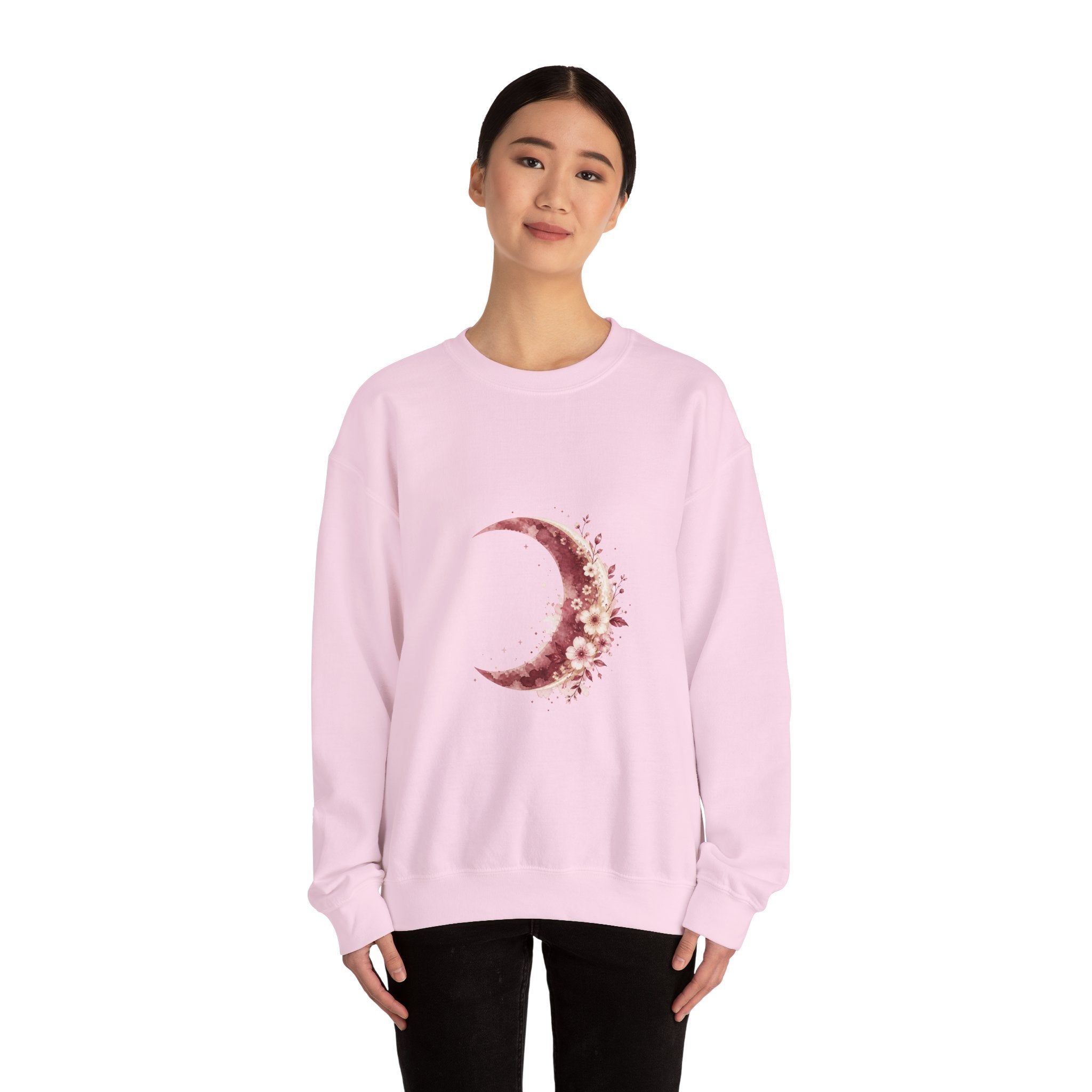 Matching Couple Sweatshirt - Waxing & Waning Moon Matching Couple Premium Fleece Sweatshirt Watercolor Art His Hers Birthday Gift - Design A