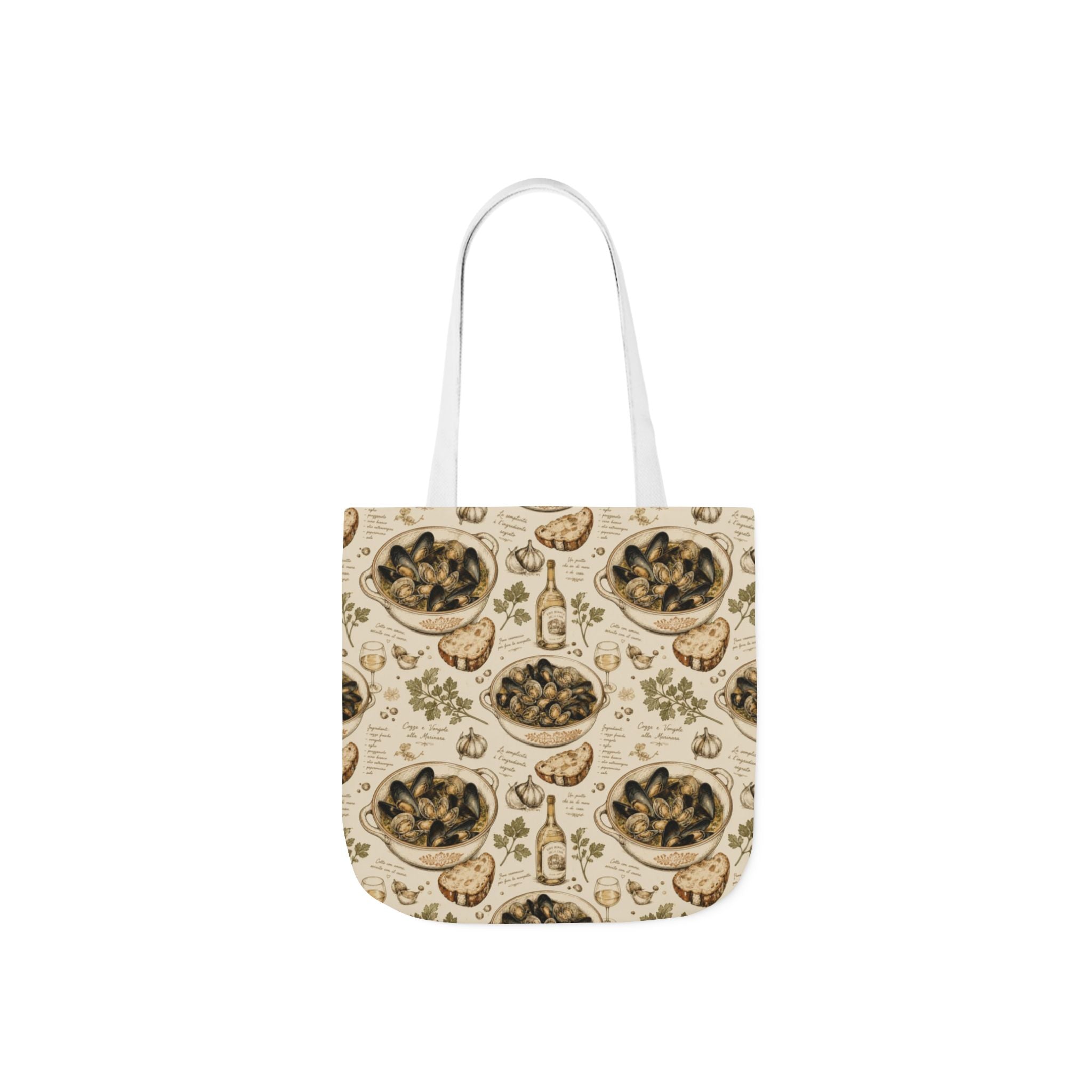 Mussels & Clams Canvas Tote Bag Mediterranean Kitchen Botanical Design Italian Cottagecore Gift