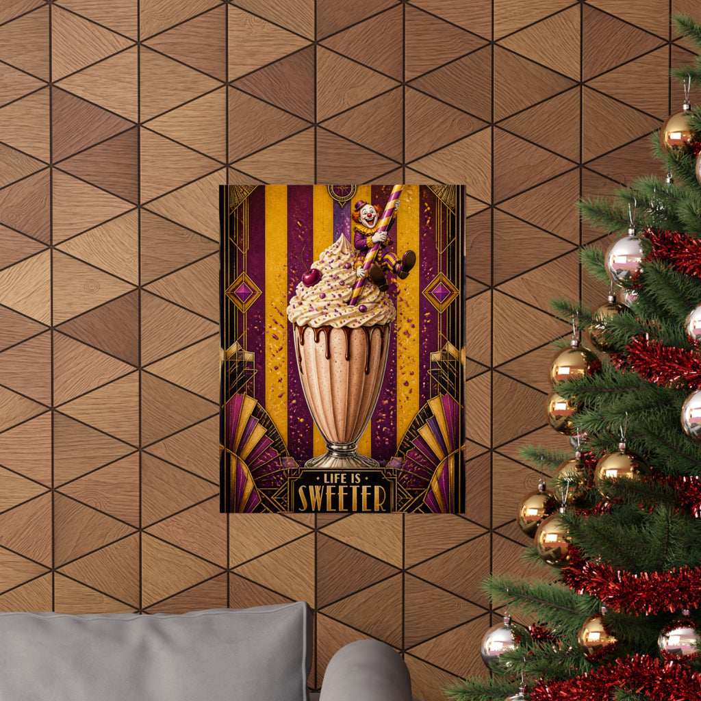Milkshake Slide Clown Wall Art Poster 24×36 Art Deco Bar Area Decor Maximalist Print